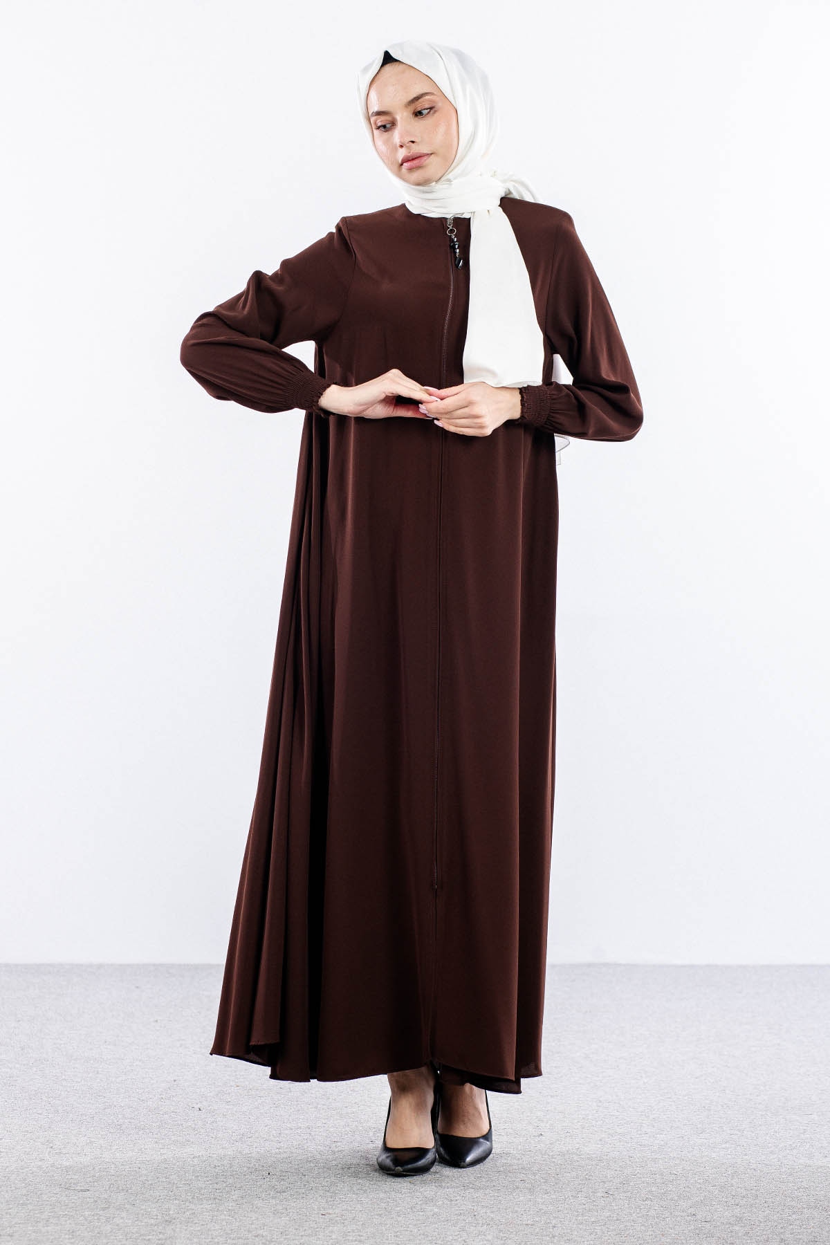 1001 Ferace 38-48 Mevlana Model Yaz - A_kahve - 1