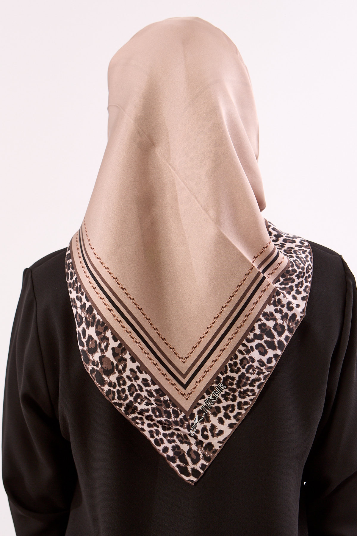 10748 İpek Eşarp Sura Kumas Kenari Leopar - Vizon-- - 3