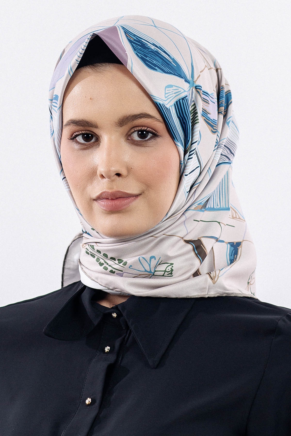 12507 Polyester Eşarp Tvıl Dokuma 90*90 - Bej_mavi - 1