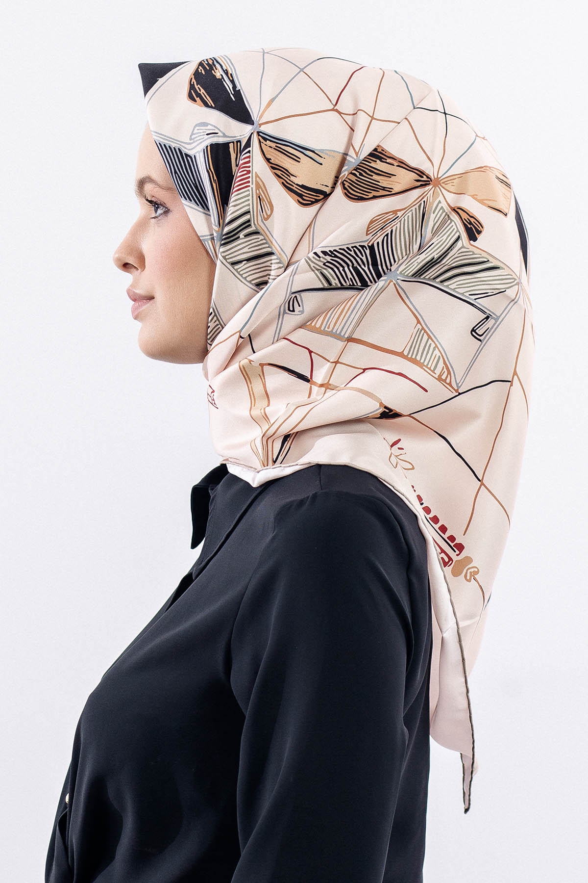 12507 Polyester Eşarp Tvıl Dokuma 90*90 - Krem_kirmizi - 2