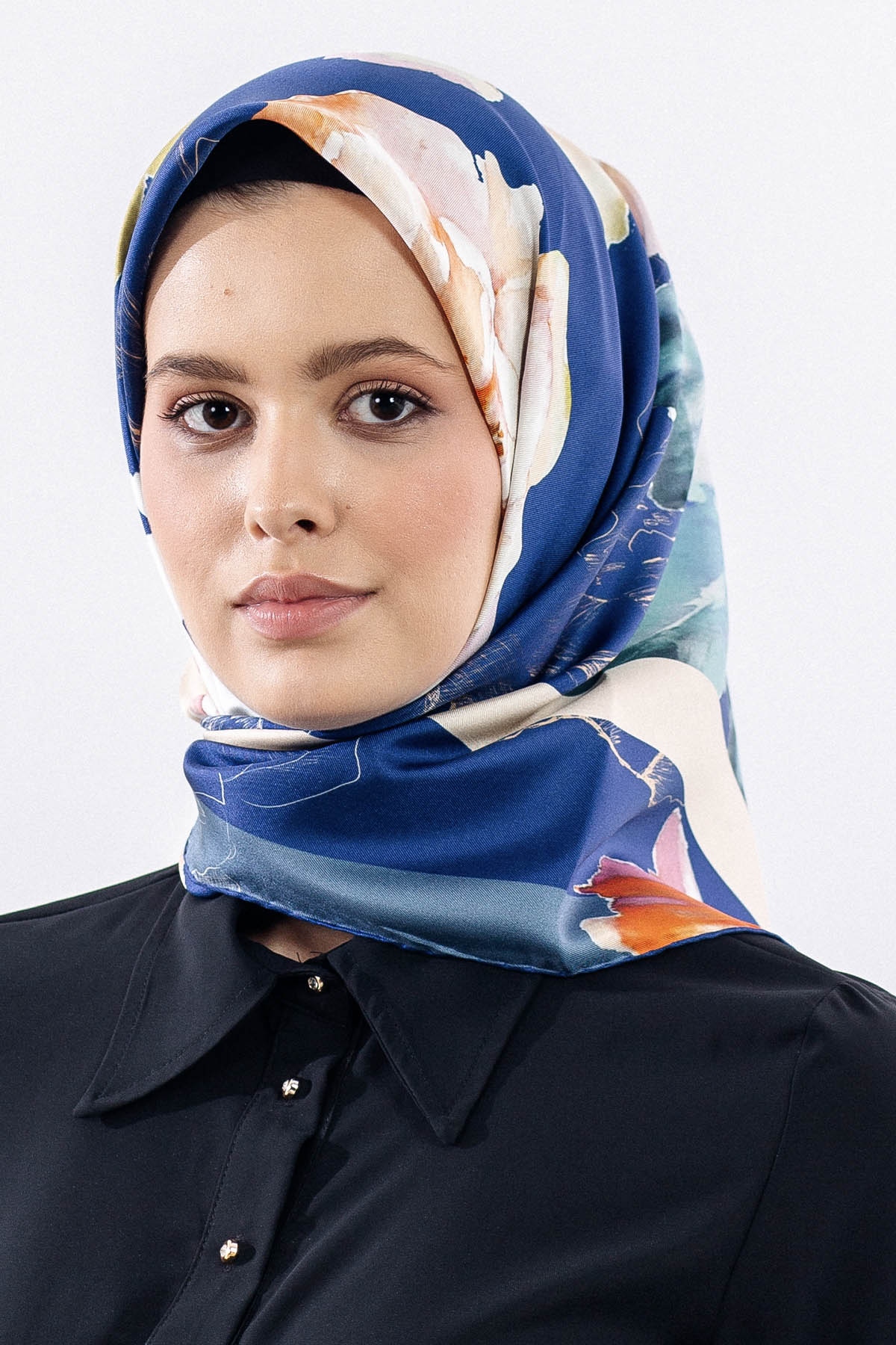 12511 İpek Eşarp Tvıl Dokuma 90*90 - Lacivert - 1