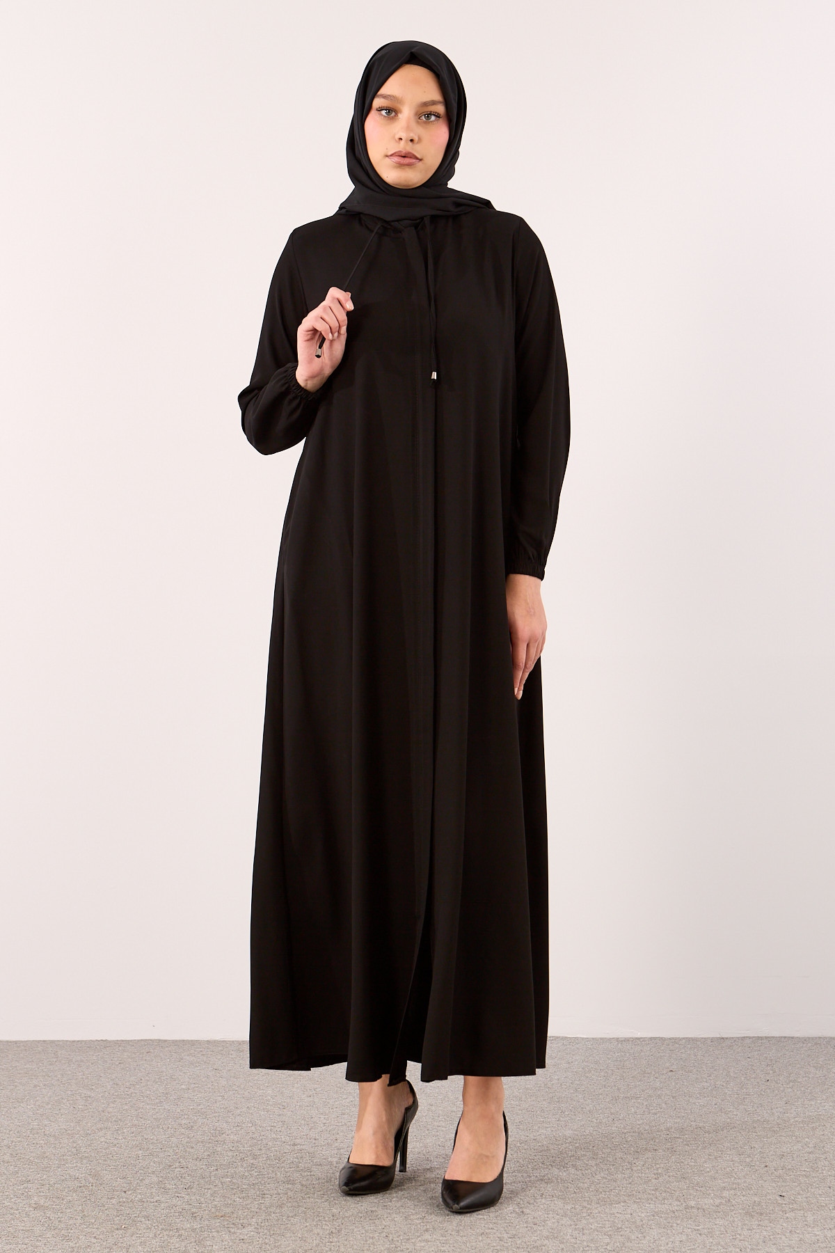 2127 Ferace 38-50 A Kesim Yarim Mevlana - Siyah - 2