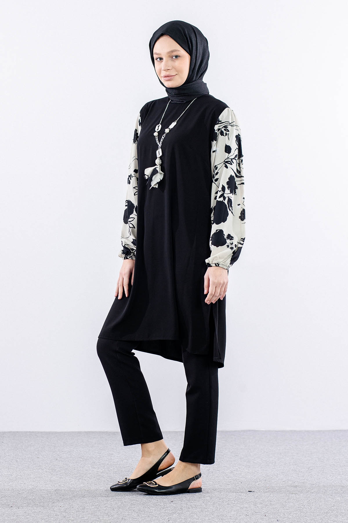 2409 Tunik 42-44-46 Desen - Siyah - 3