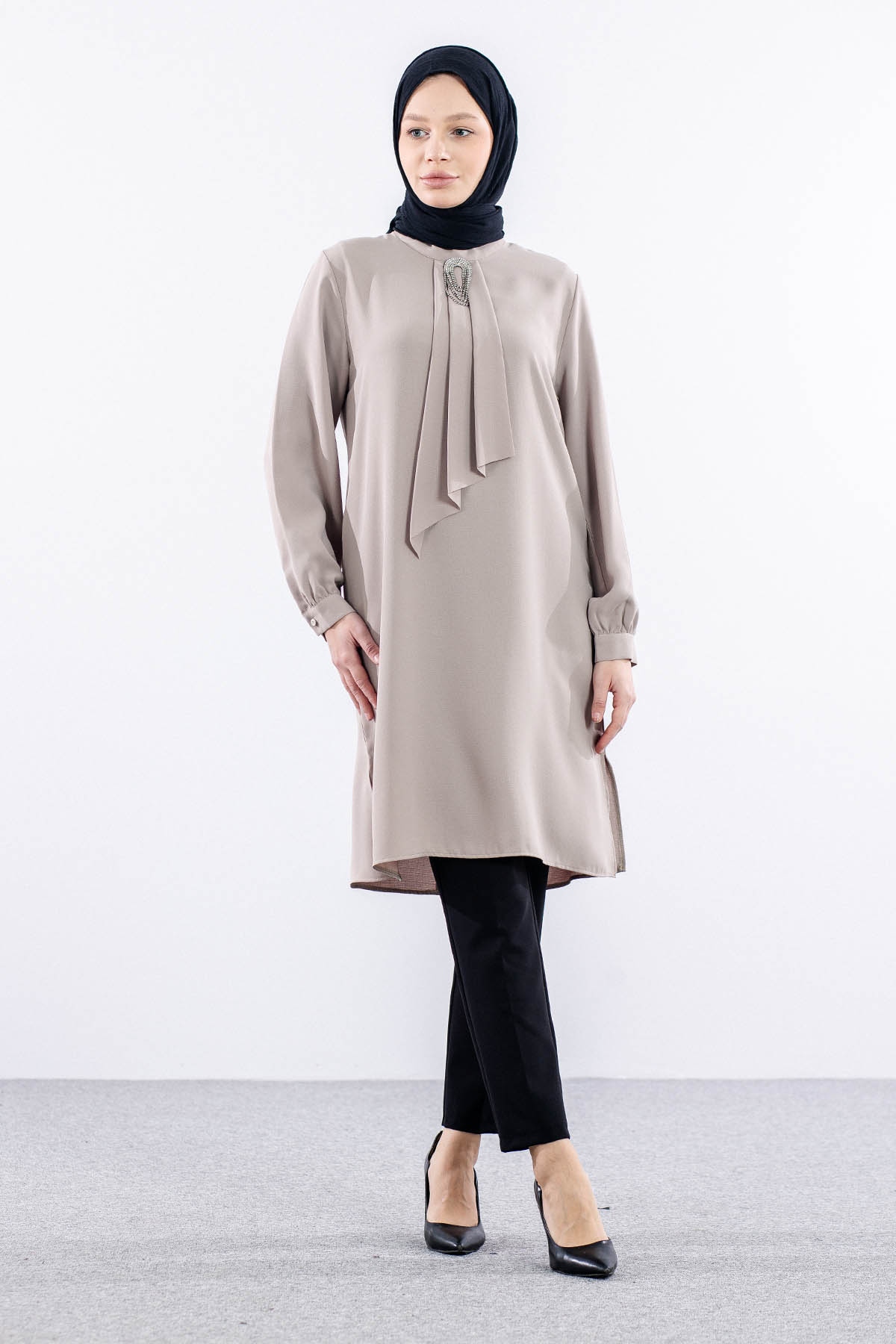 2428 Tunik 42-48 Kravat - Bej - 1
