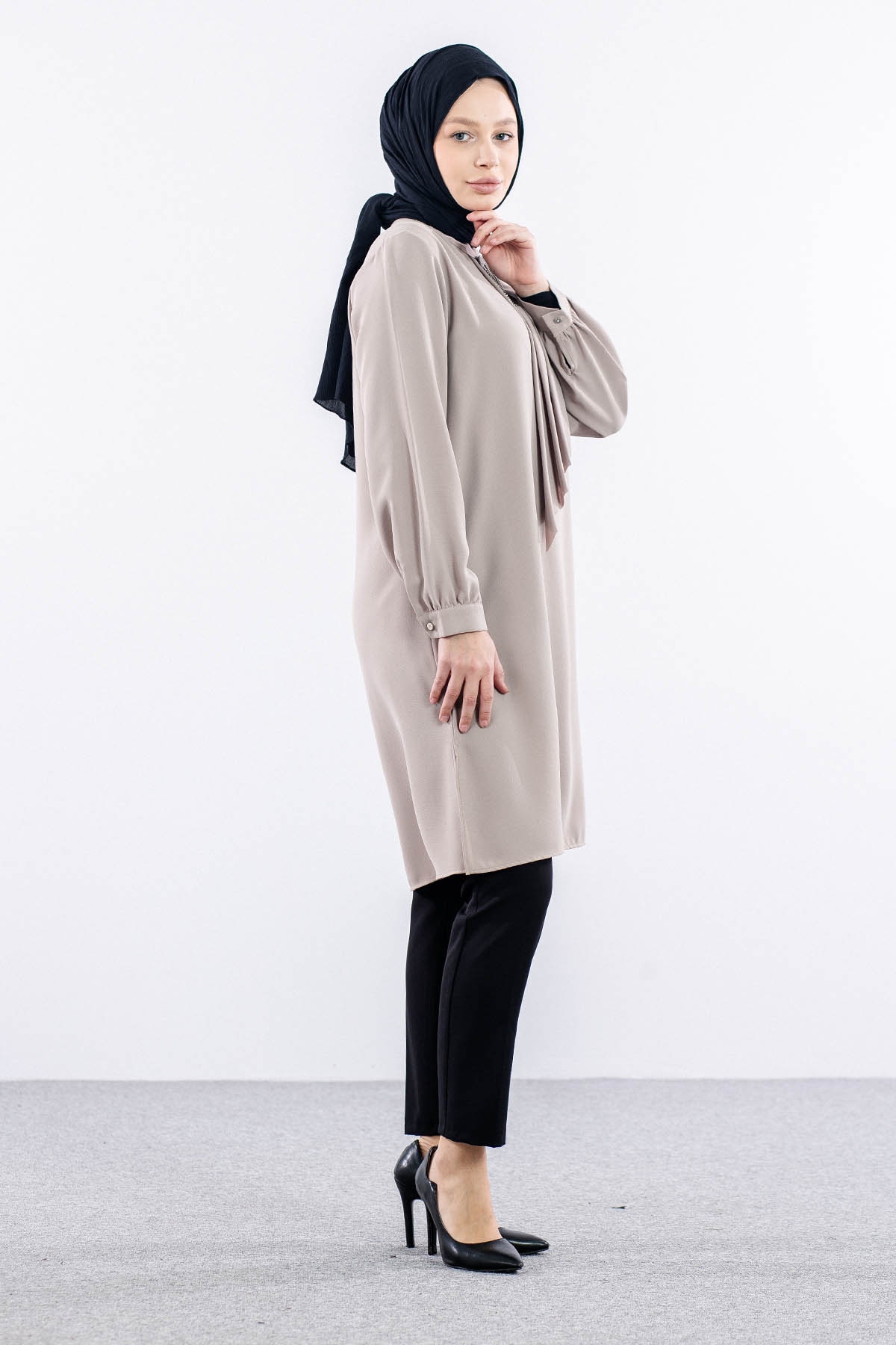 2428 Tunik 42-48 Kravat - Bej - 4