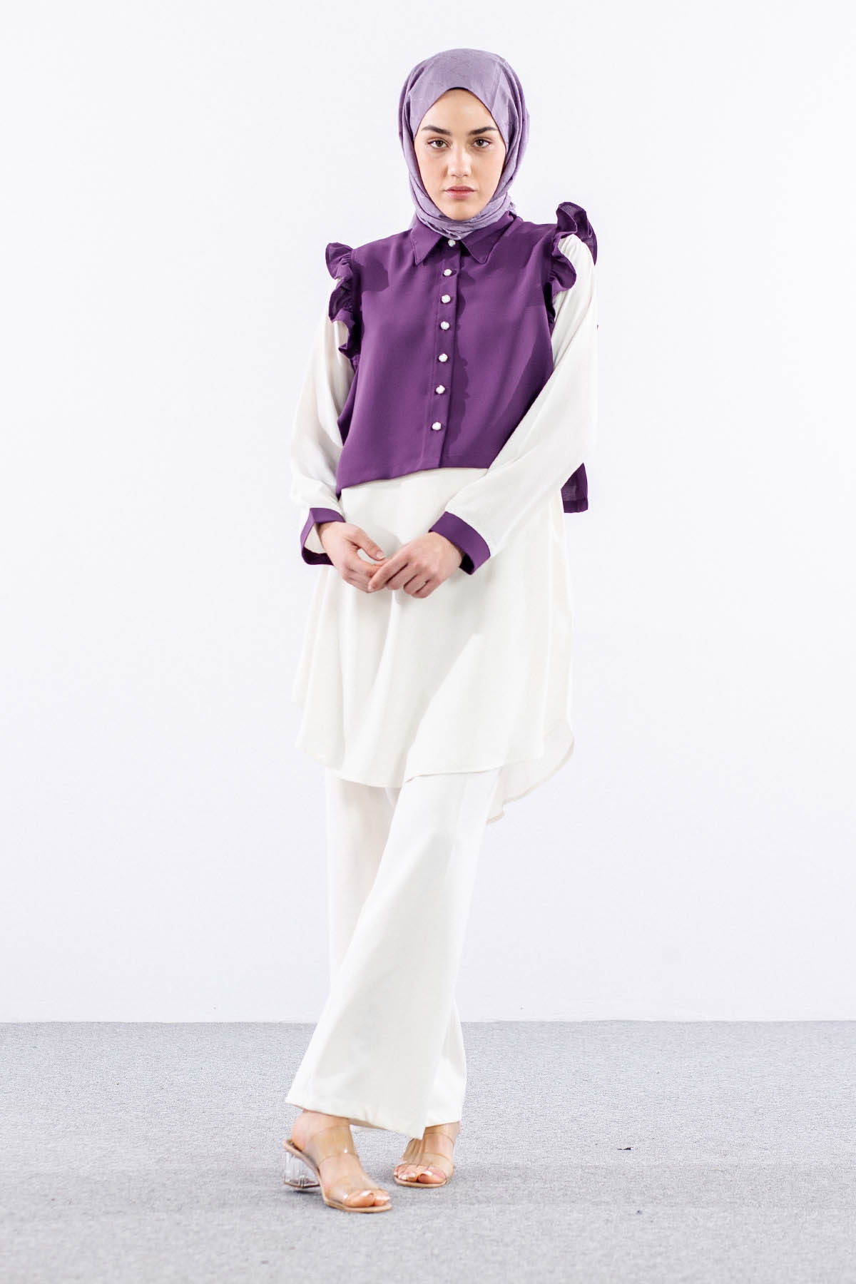 2431 Tunik 42-48 Yeleklı - Lila - 4