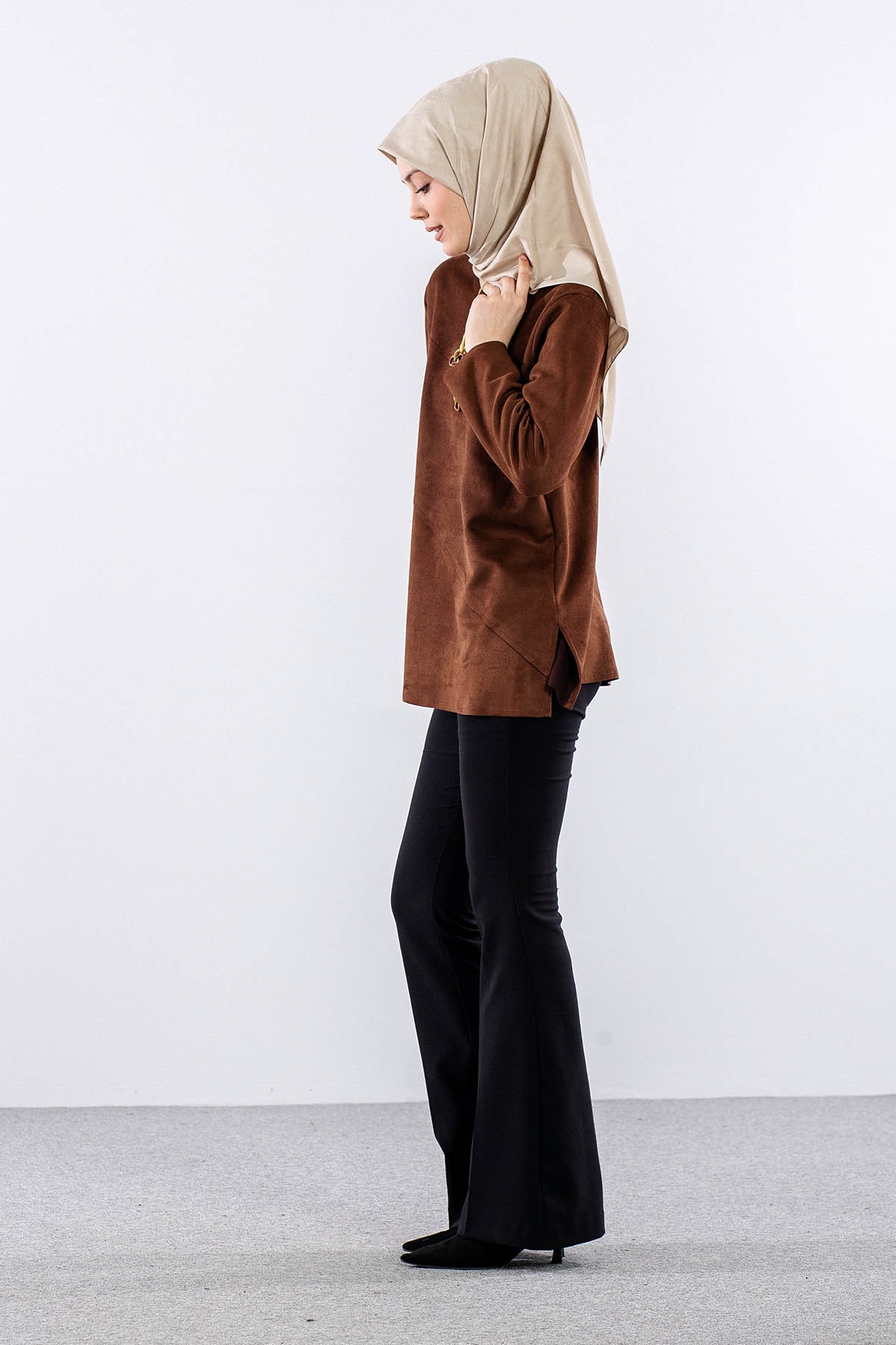 2470 Süet Bluz 44-50 - Kahve - 3