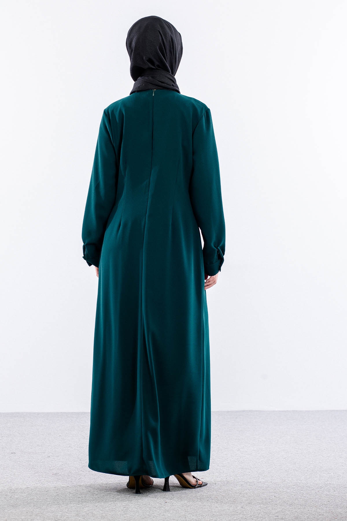 2547 Elbise 44-52 Şık Volan Detay - Zumrut - 6
