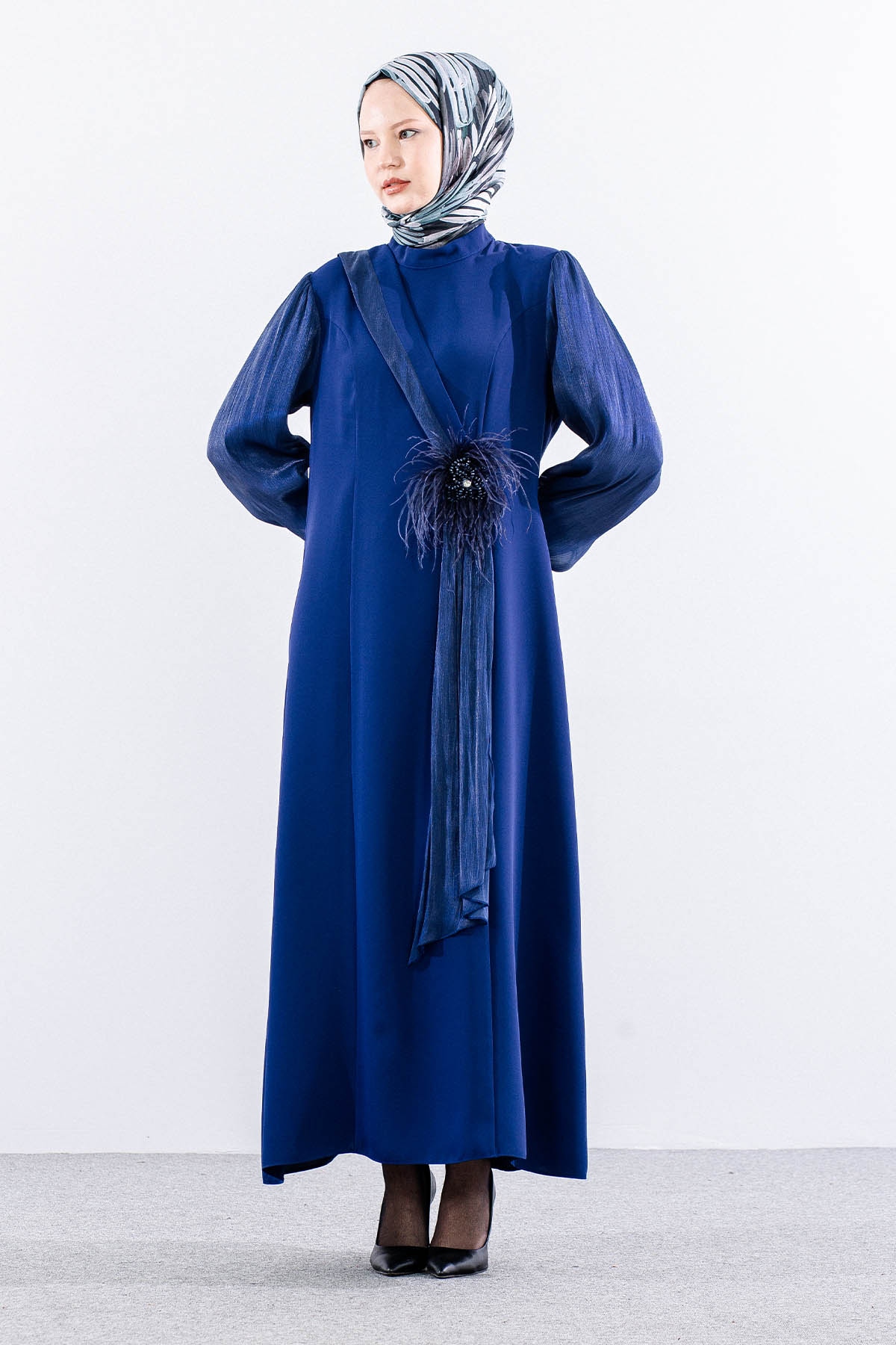 2583 şik Elbi̇se 42-50 Organze Garni - Sax - 2