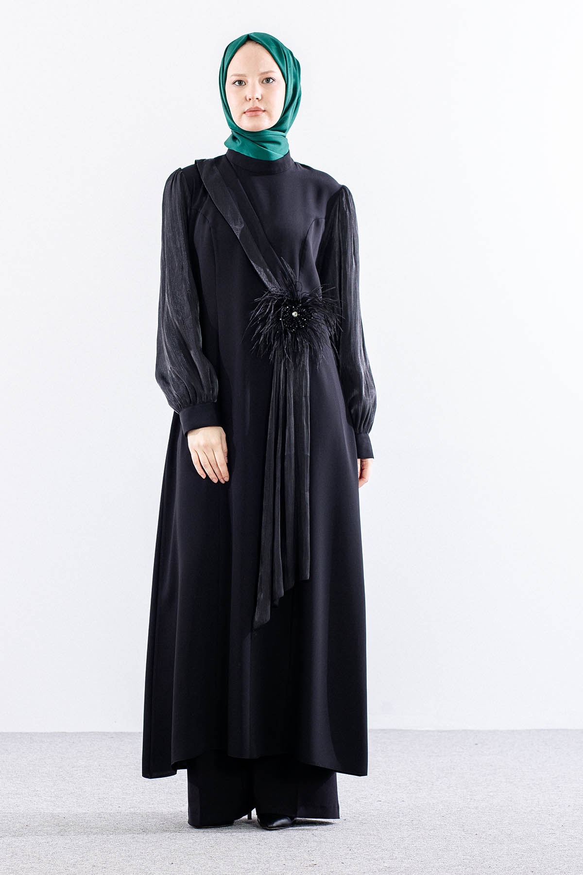 2583 şik Elbi̇se 42-50 Organze Garni - Siyah - 1