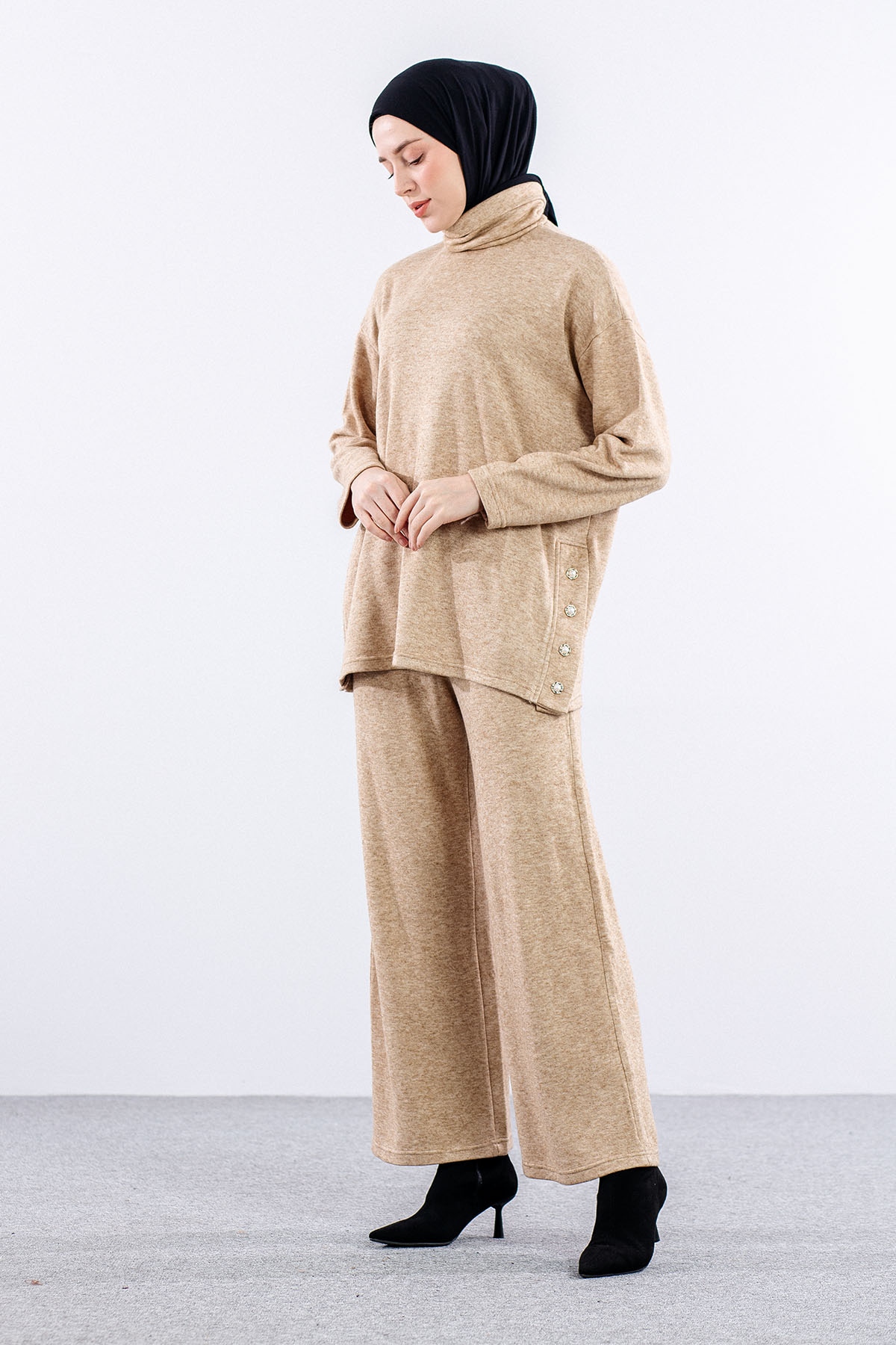 31115 Düğmeli Takim S-m-l - K_camel - 3