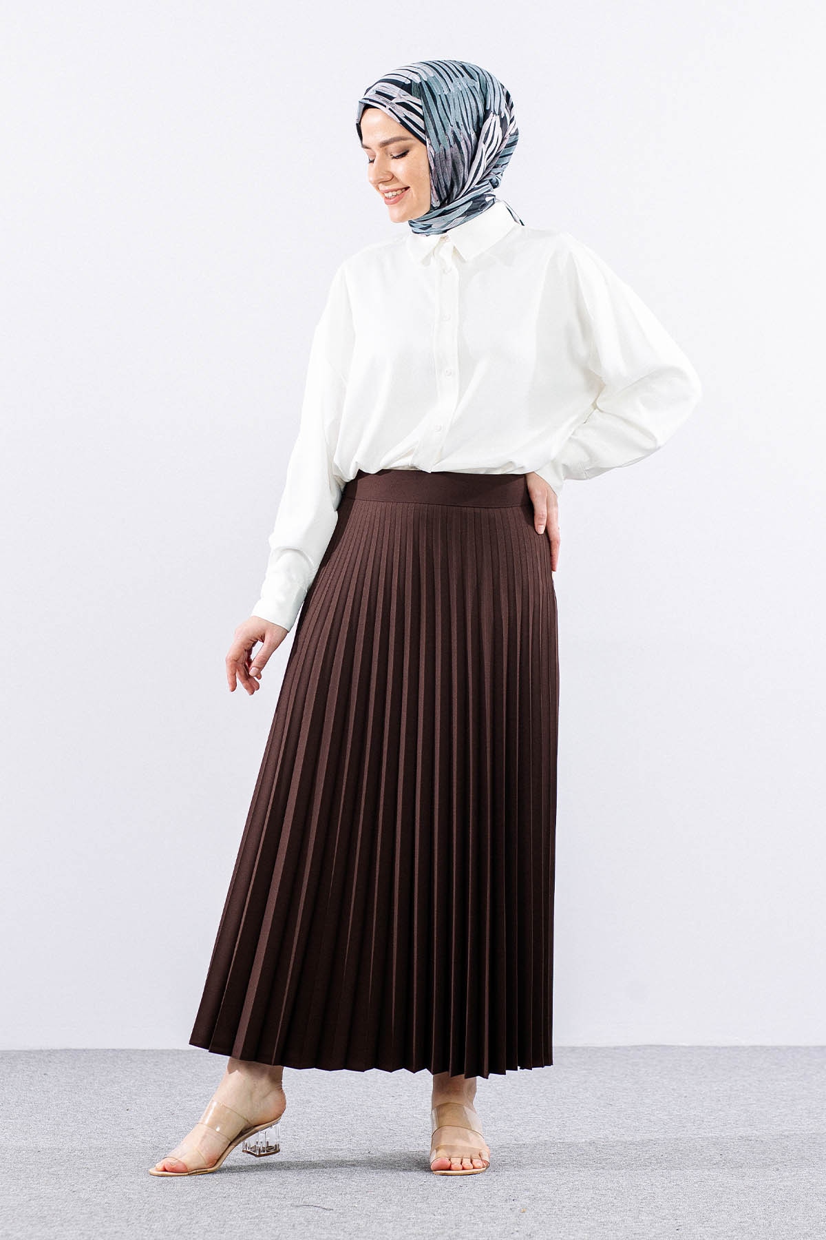 3322 Plise Etek 40-48 - Kahve - 3