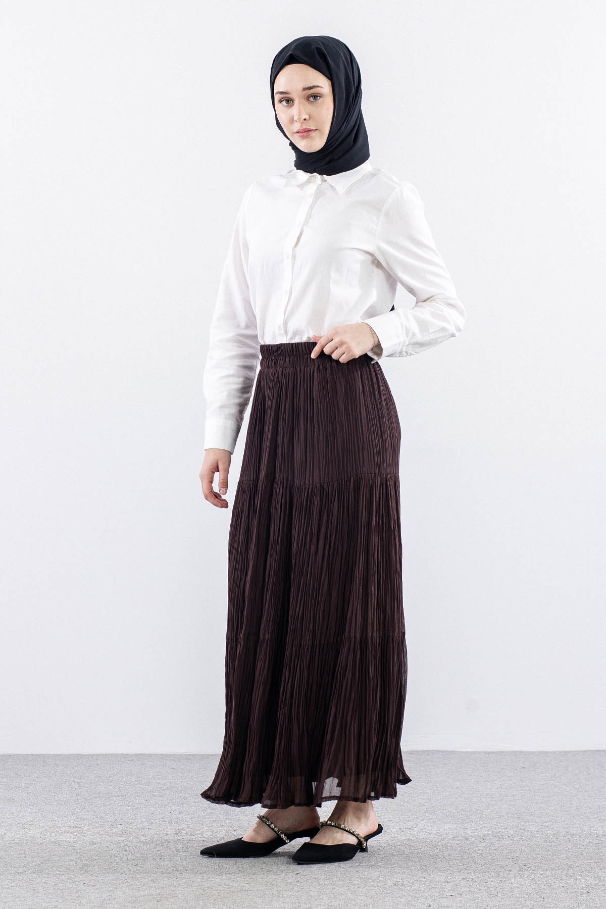 3406 Etek 1-2-3 Katli Sifon Kumas - Aci Kahve - 3