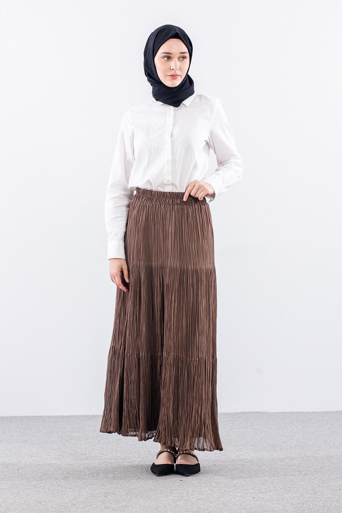 3406 Etek 1-2-3 Katli Sifon Kumas - Acik_kahve - 1