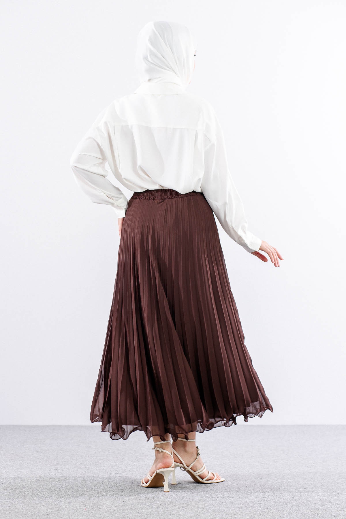 35059 Etek S-m-l Etekucu Volan Plise - Kahve - 5