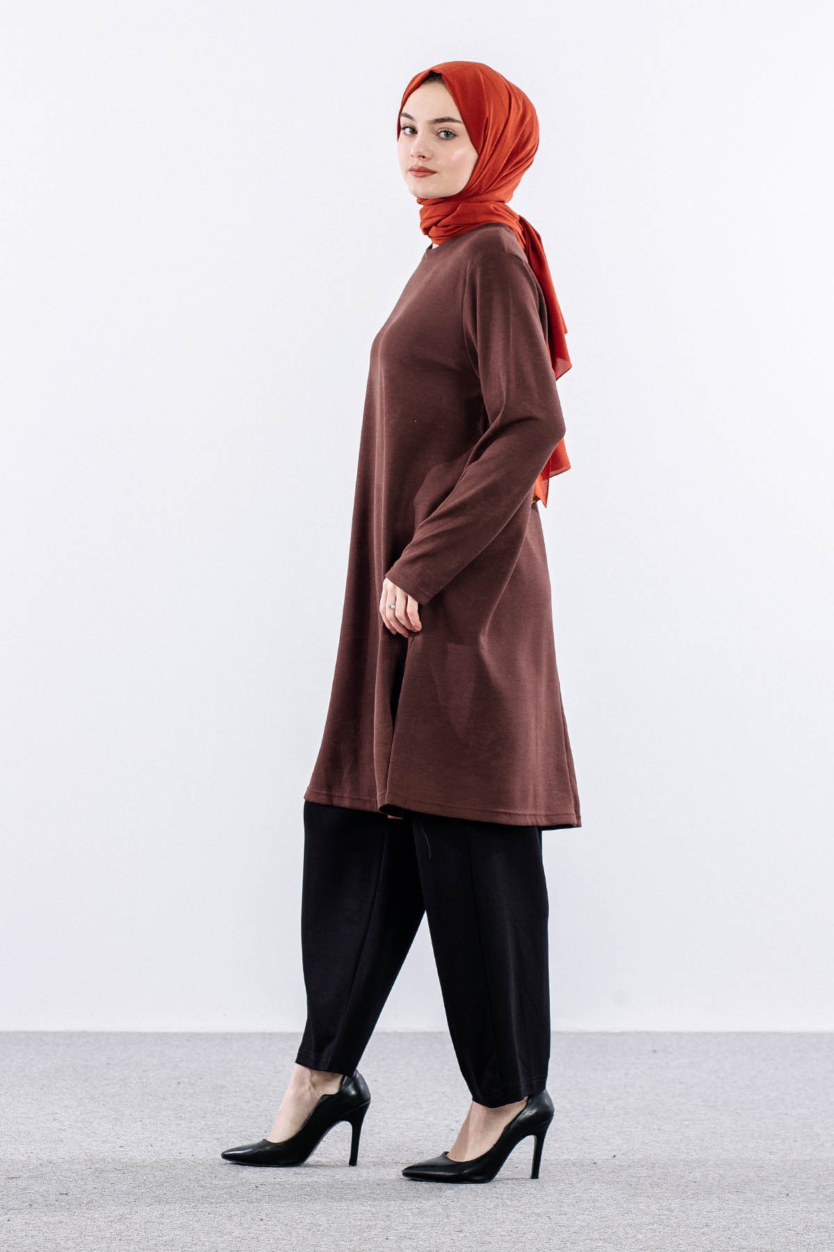 3531 Tunik 46-54 Desenli - Kahve - 3