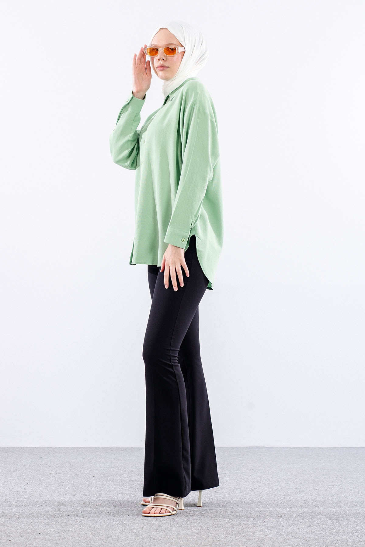 35842 Oversize Basic Gömlek Tek - Cagla - 3