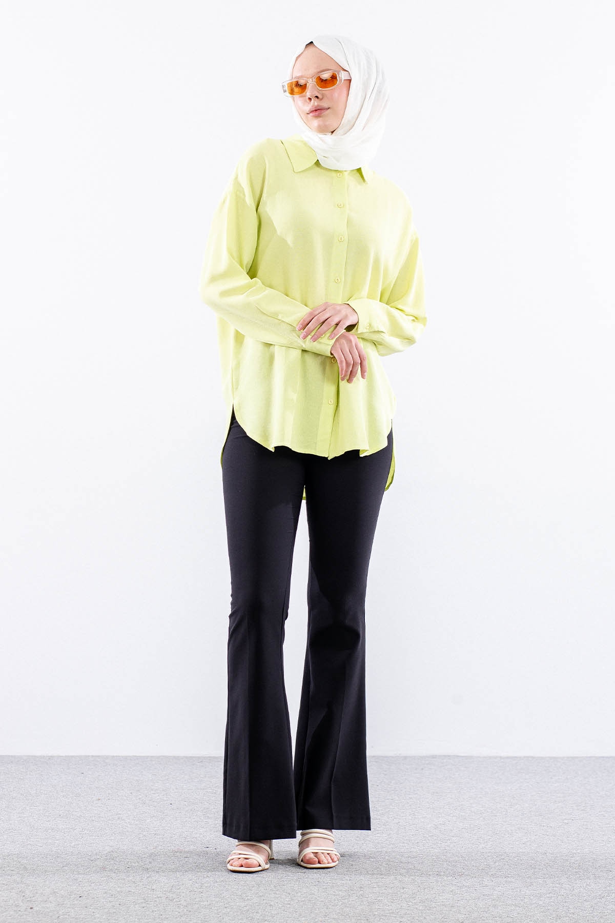 35842 Oversize Basic Gömlek Tek - Kereviz - 1