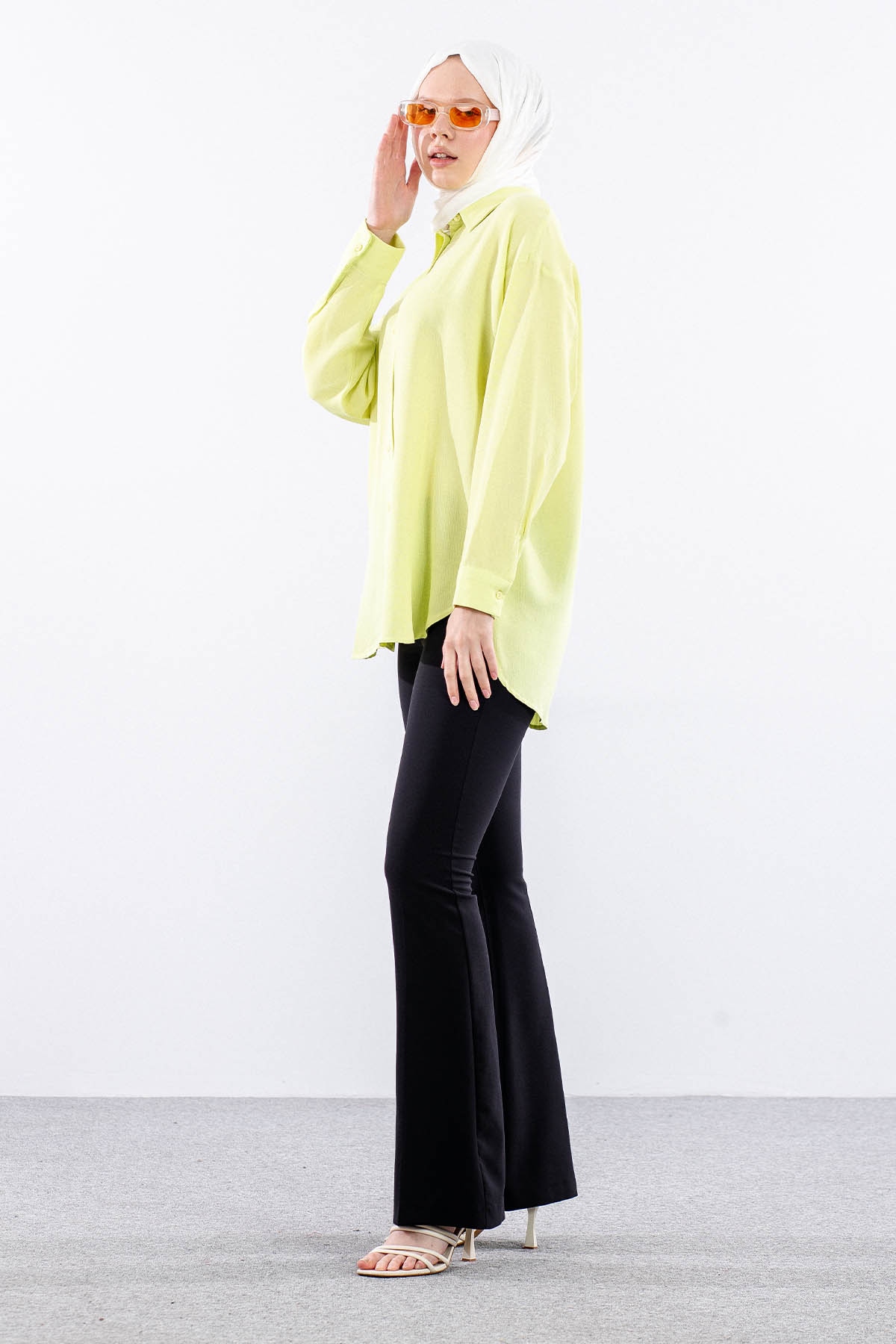 35842 Oversize Basic Gömlek Tek - Kereviz - 3