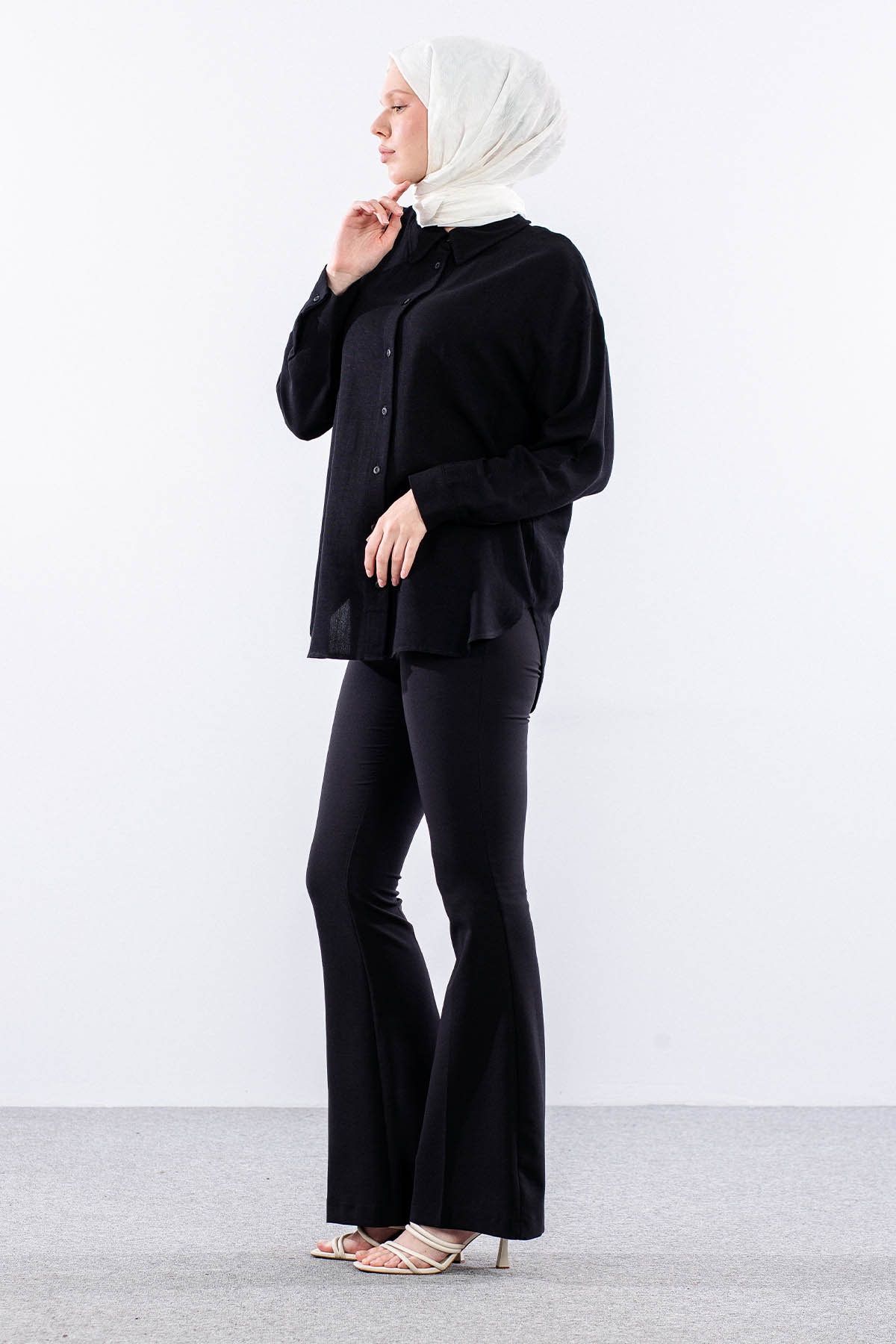 35842 Oversize Basic Gömlek Tek - Siyah - 3