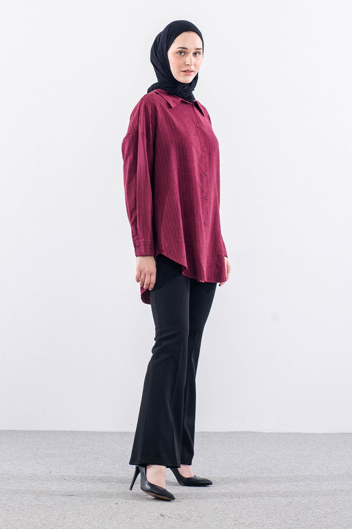 36222 Gömlek Tek Cizgili - Bordo - 4