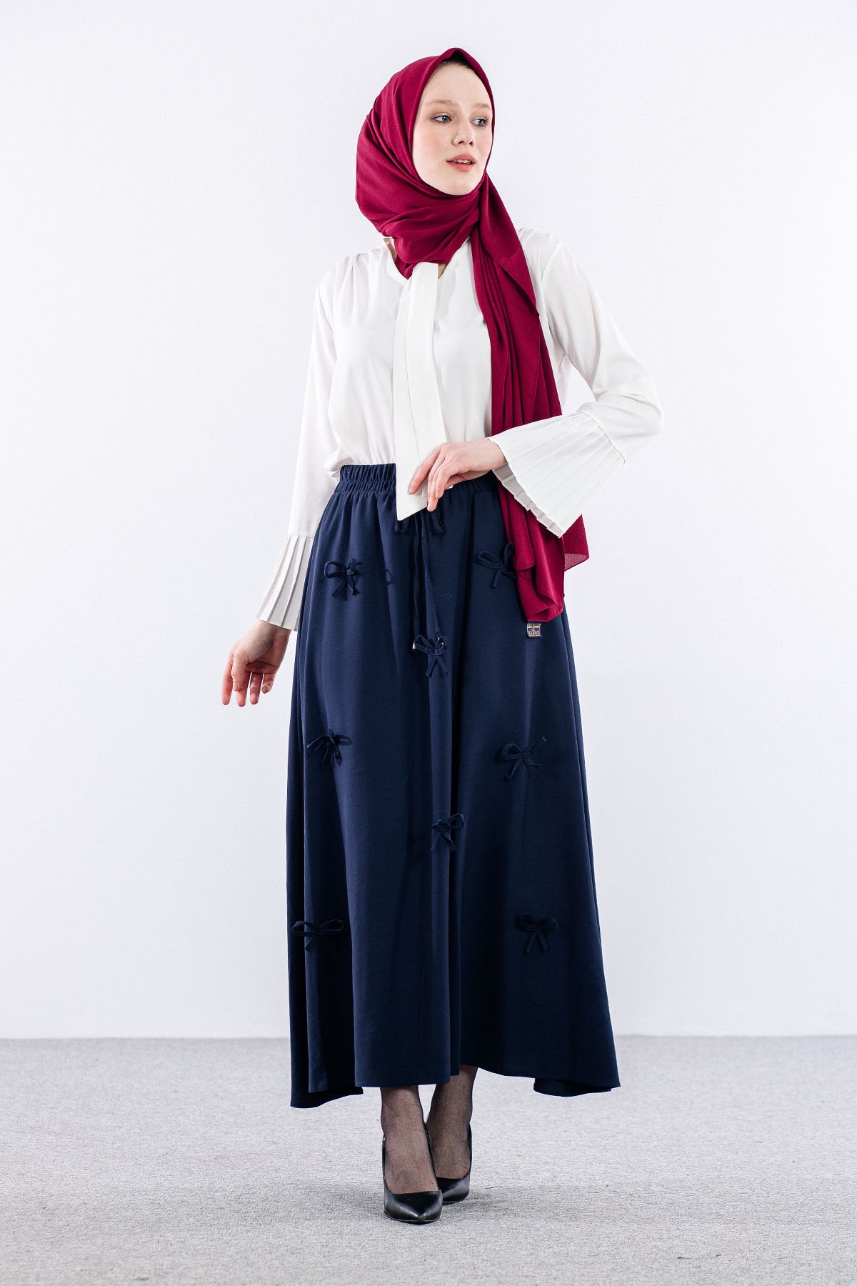 3633 Etek 38-48 Tencel Kumaş - Lacivert - 1