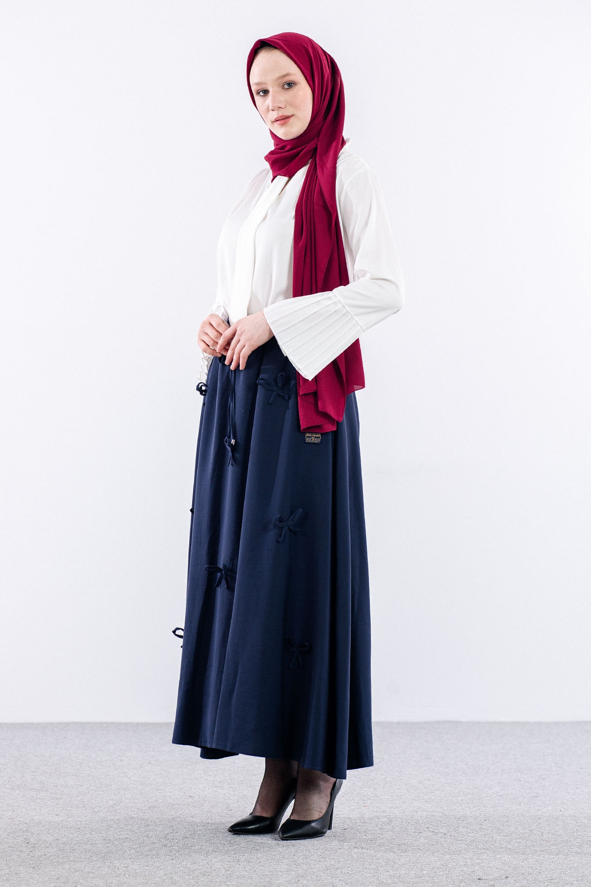 3633 Etek 38-48 Tencel Kumaş - Lacivert - 3