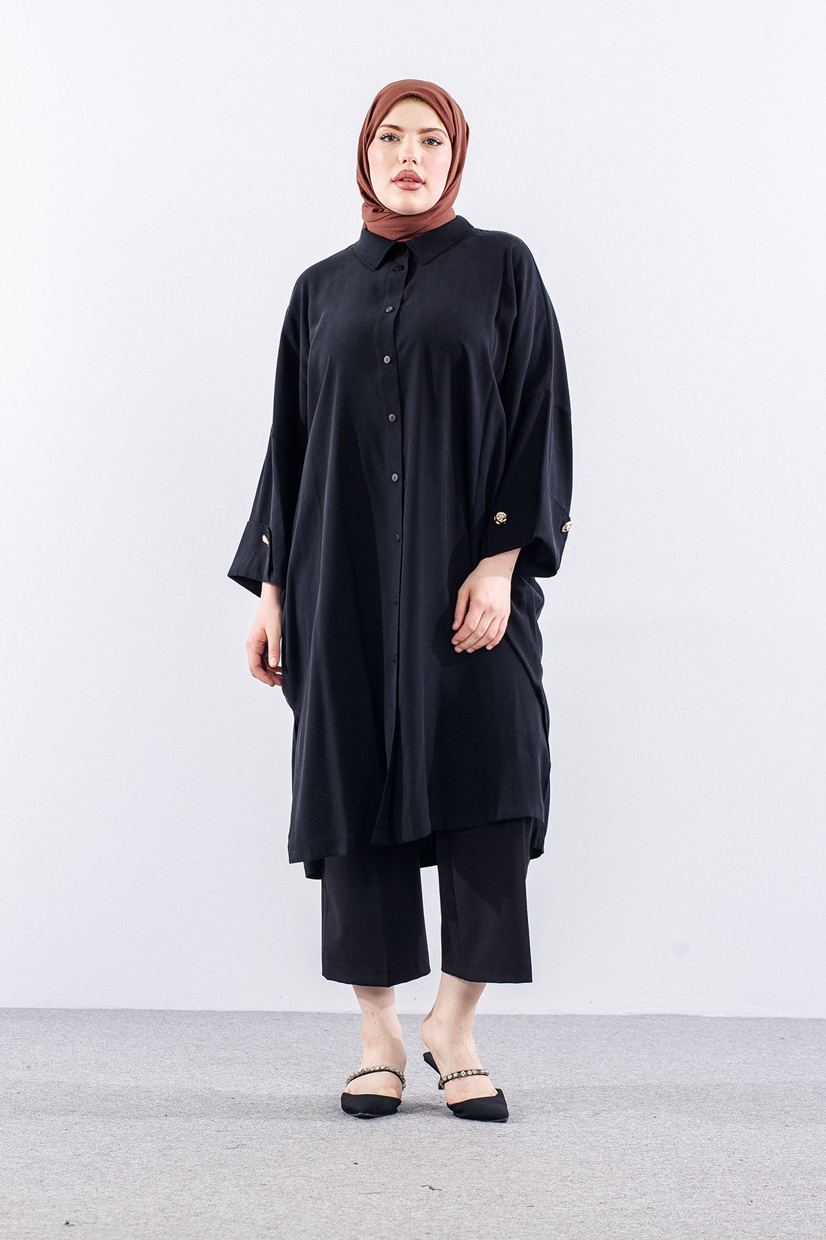 36389 Yarasa Kol Tunik Tek - Siyah - 1