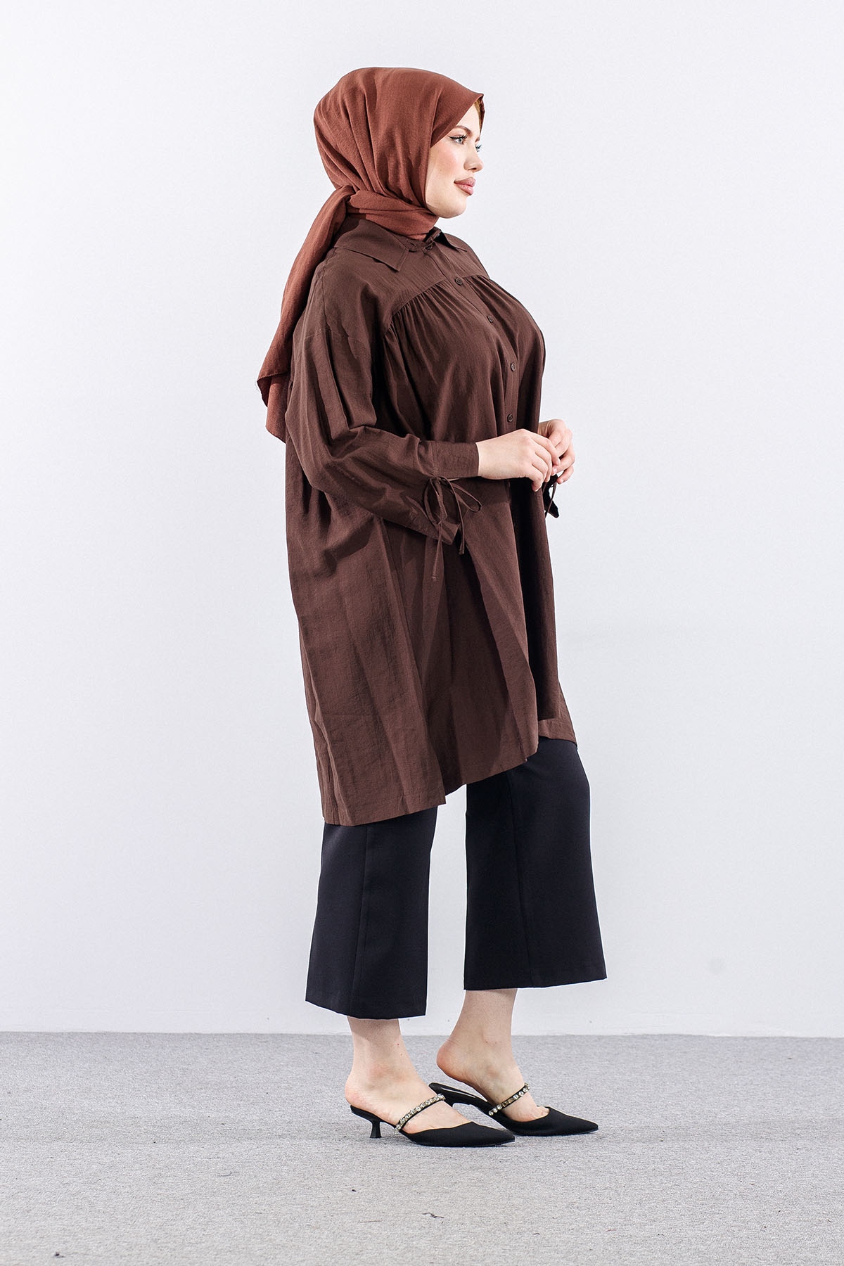 36506  Tunik Tek Kolu Pi̇leli̇ - Kahve - 3