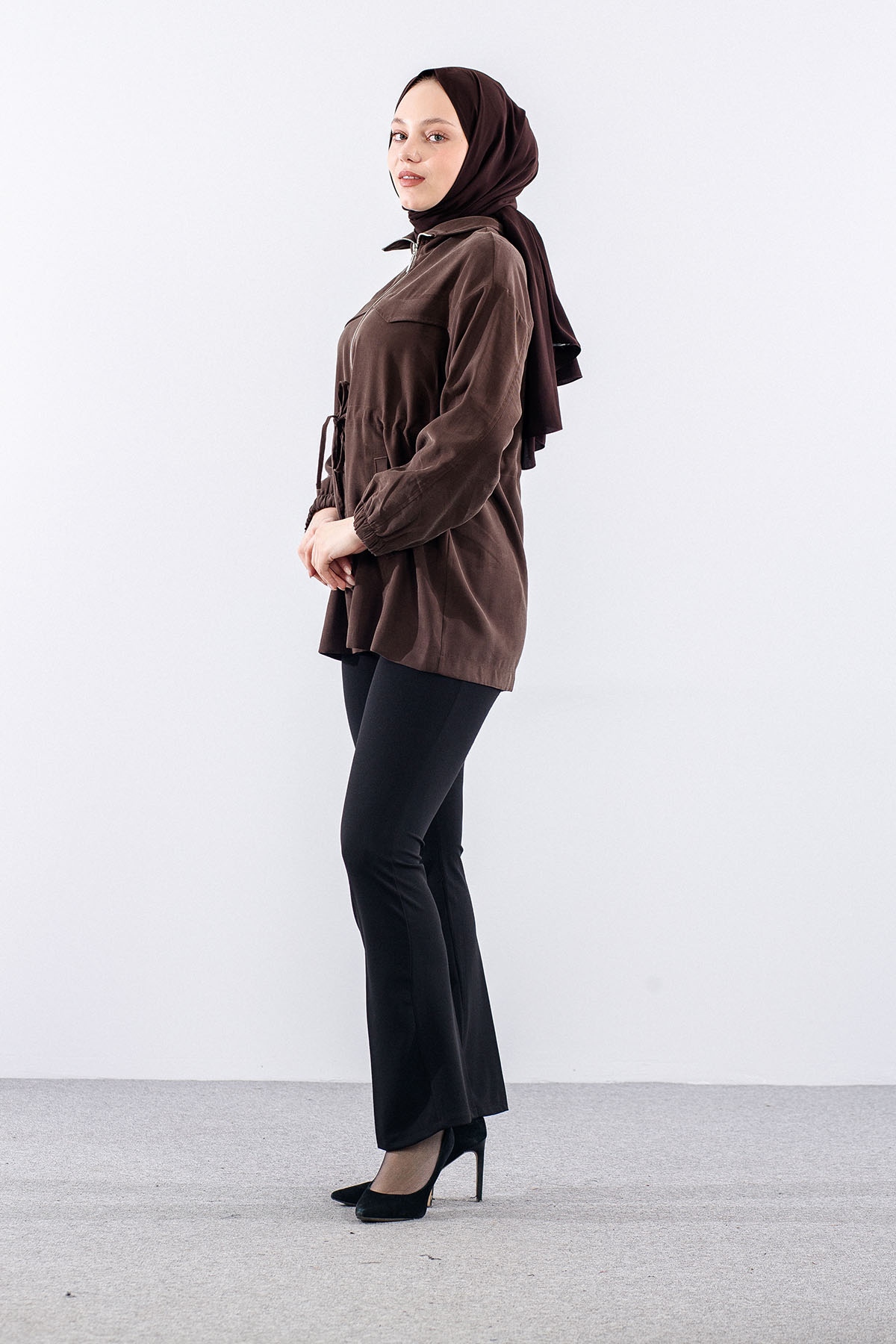 36624 Fermuarli Kap Tek - Kahve - 3
