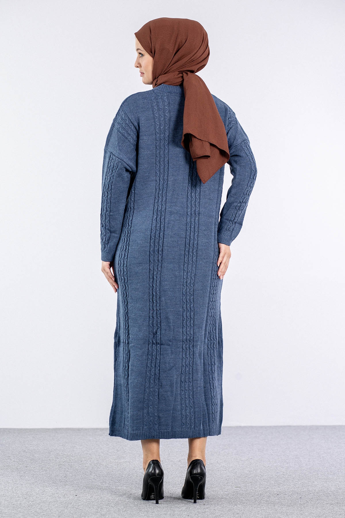 4176 Triko Elbise Tek - Indigo - 3