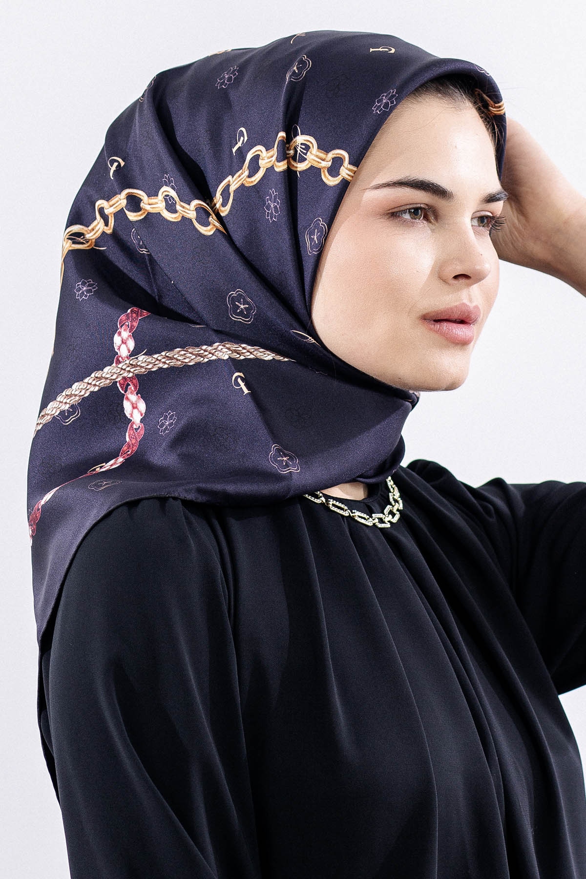 4638 Sura Eşarp Zincir - Lacivert Gold - 2