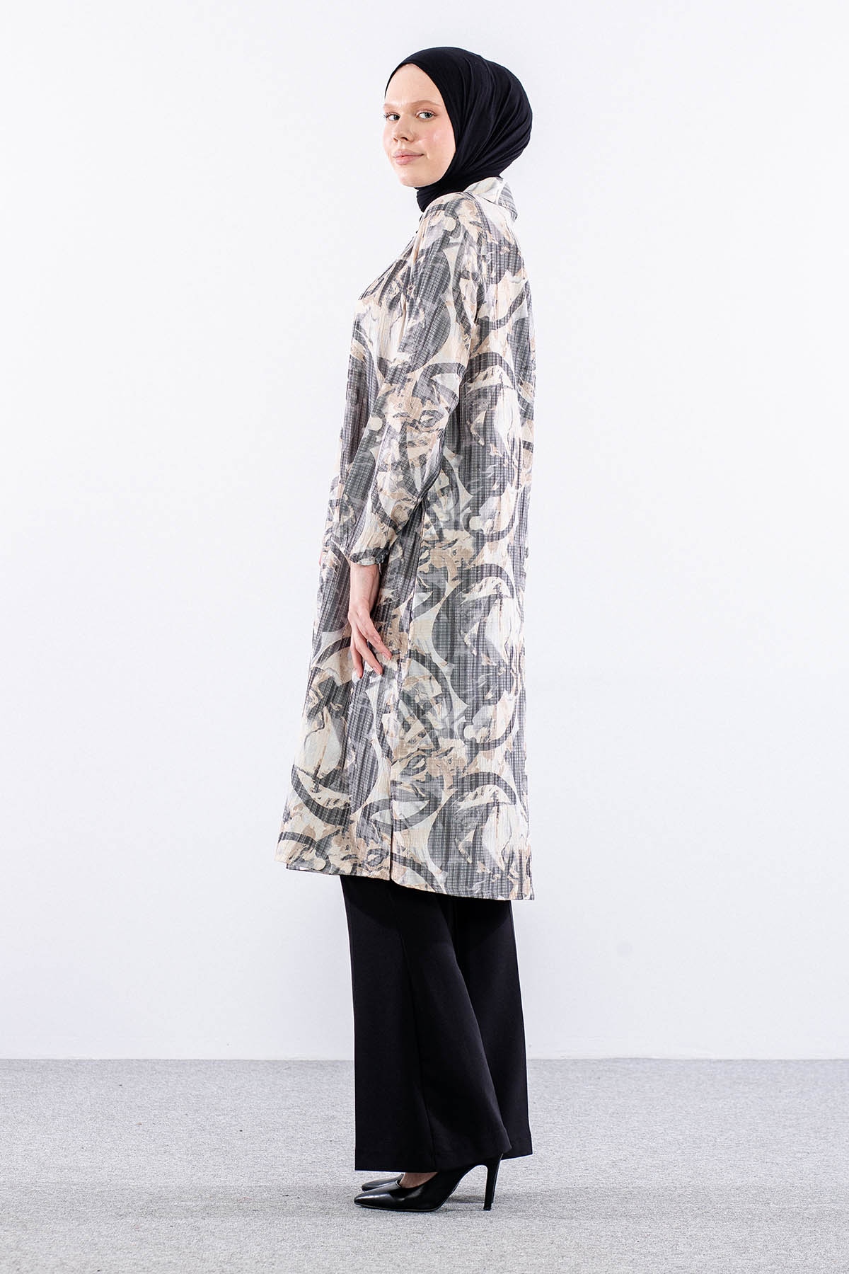 5007 Tunik 42-50 Desenlı Araboy - Siyah - 3