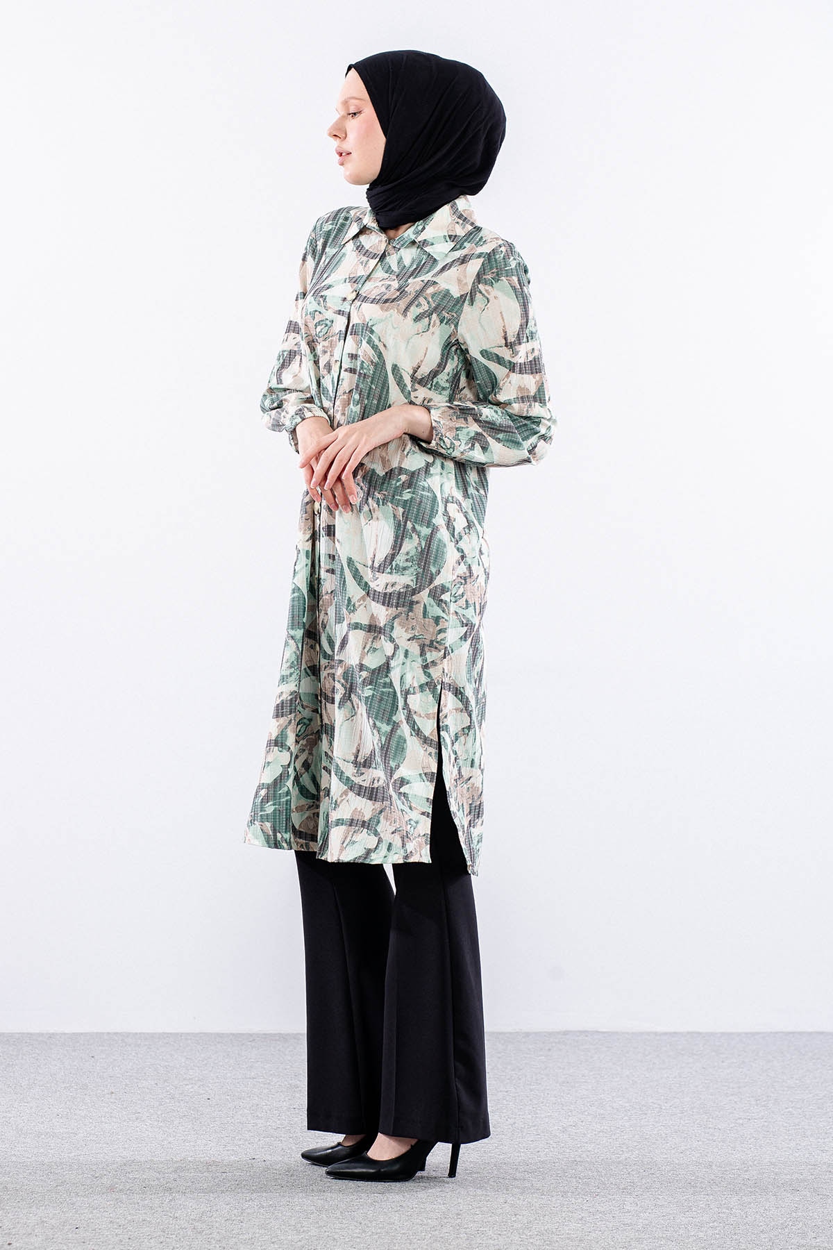 5007 Tunik 42-50 Desenlı Araboy - Yesil - 4