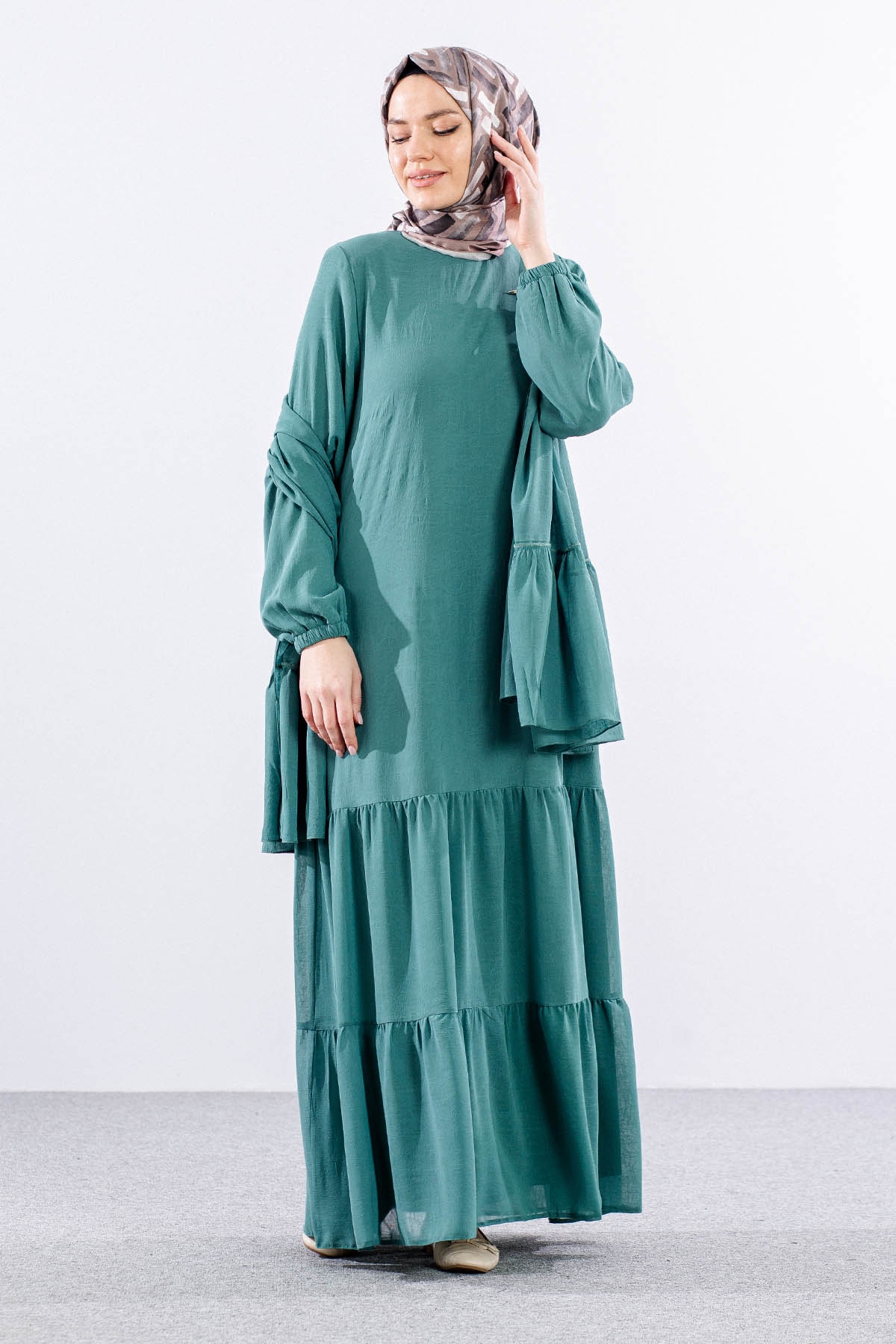 5601 Elbise 1-6 şal - Yesil - 4