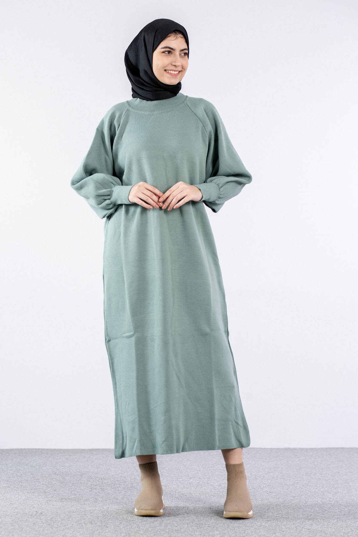 6045 Triko Elbise Tek Bln - Mint - 1