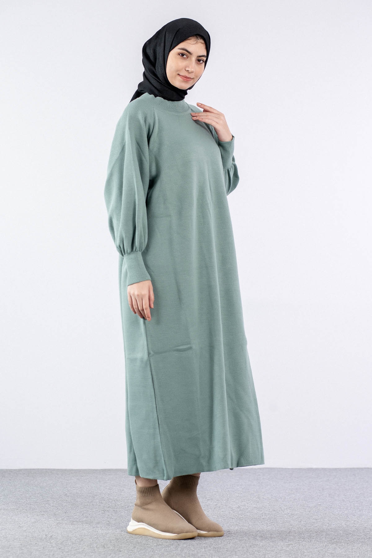 6045 Triko Elbise Tek Bln - Mint - 3