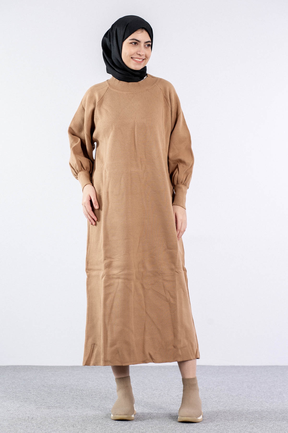 6045 Triko Elbise Tek Bln - S_kahve - 1