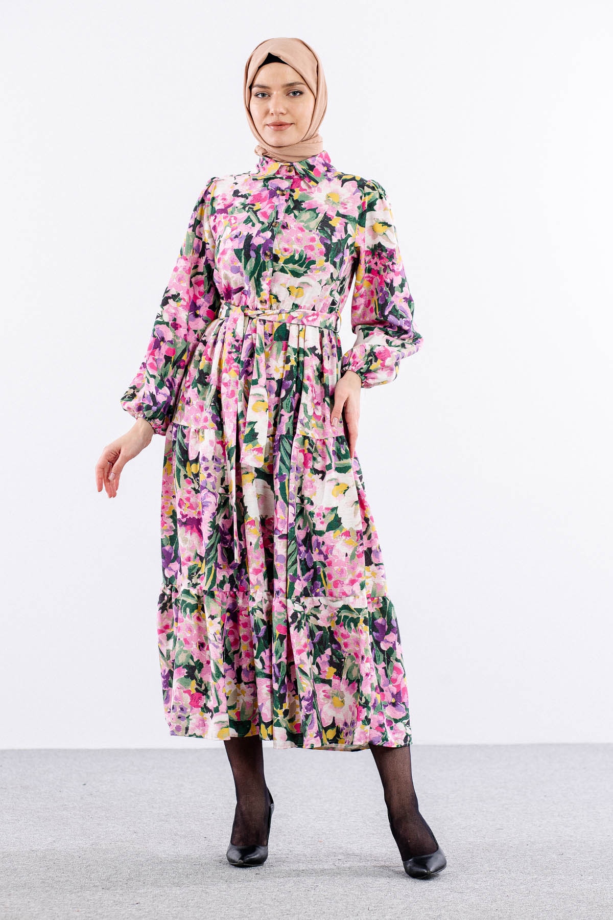 6290 çiçek Des. Elbise 38-44 - Fusya - 1