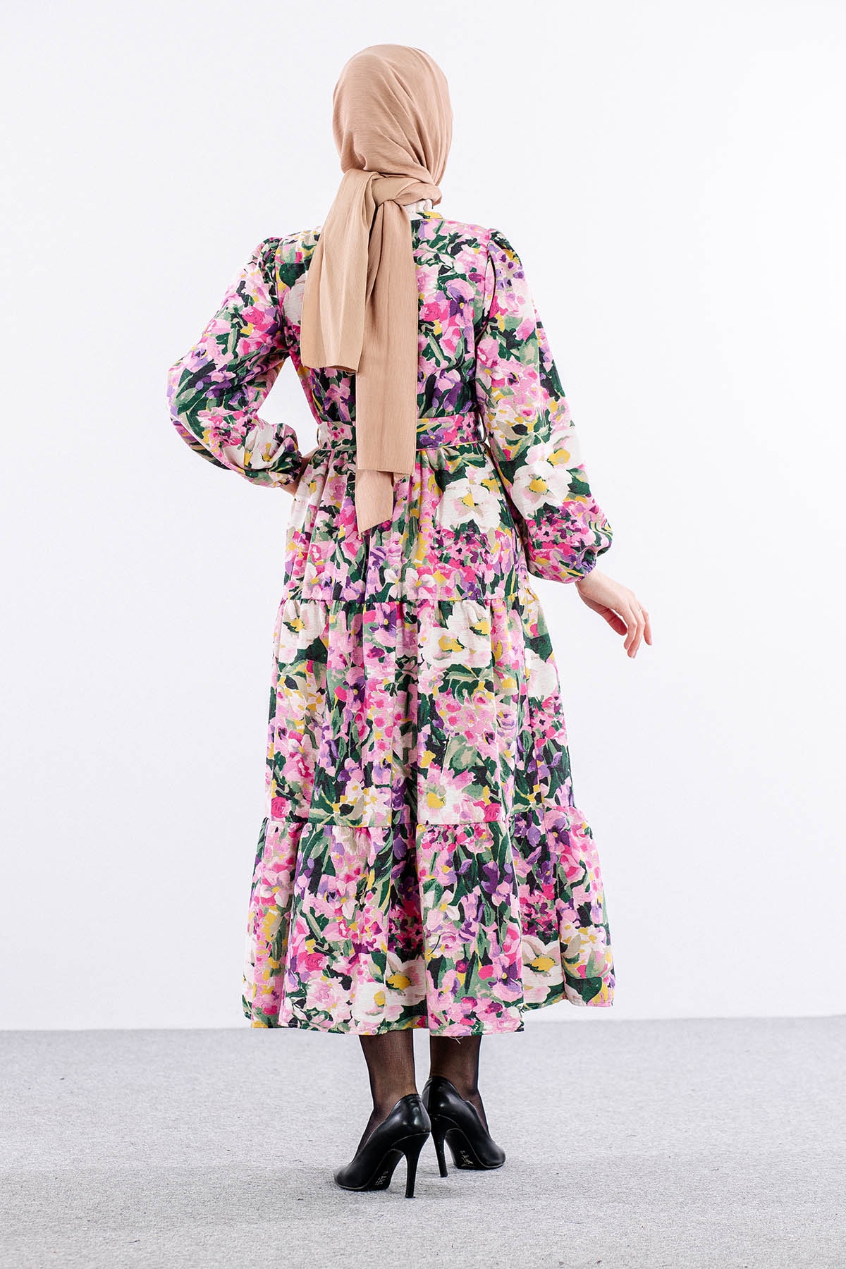 6290 çiçek Des. Elbise 38-44 - Fusya - 5