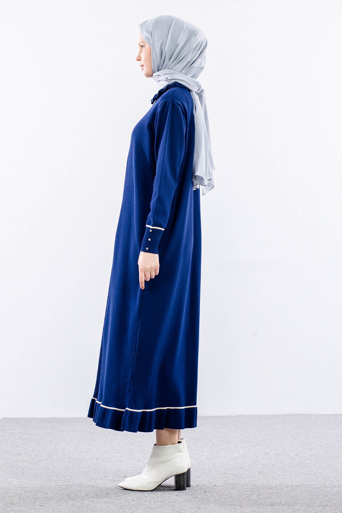 6825 Triko Elbise Tek Tasli - Indigo - 4