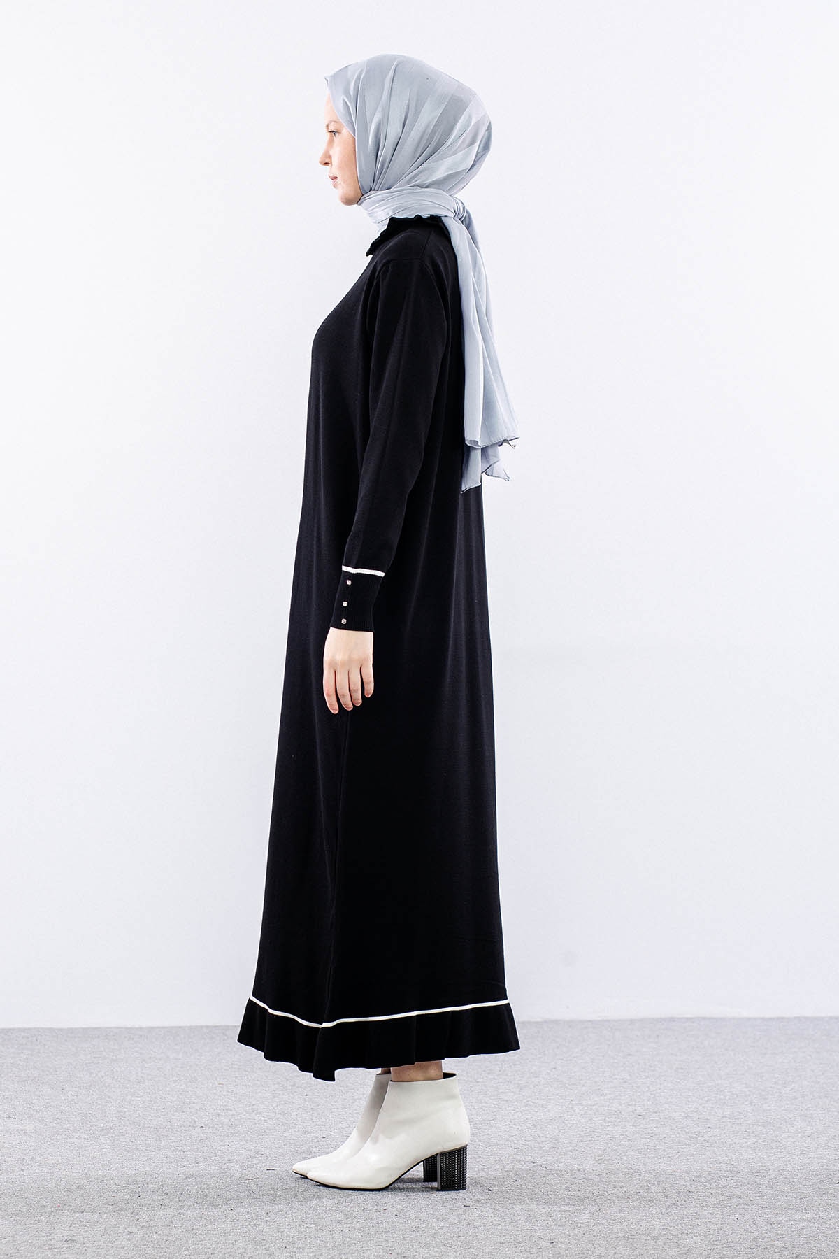 6825 Triko Elbise Tek Tasli - Siyah - 5
