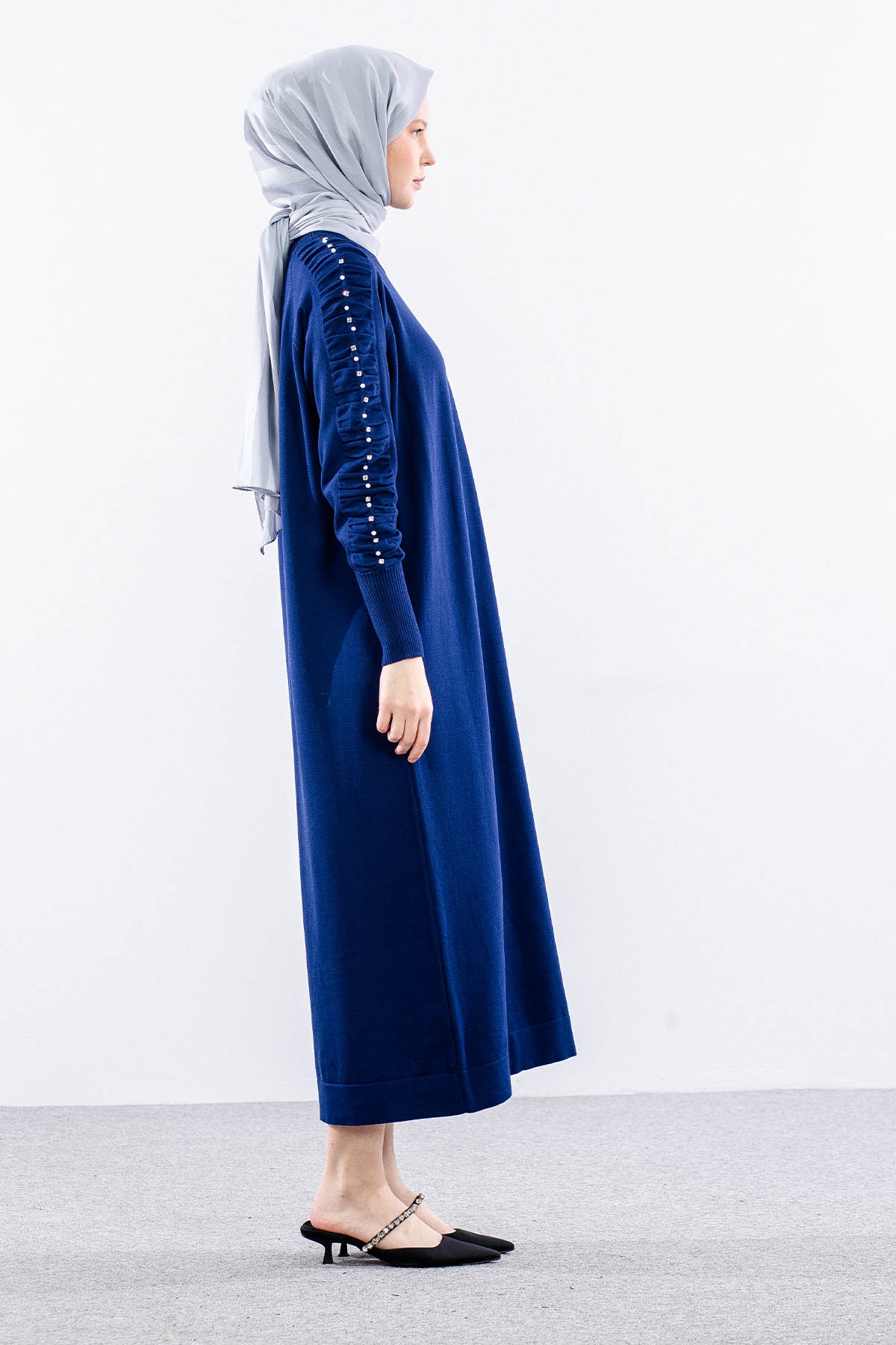 7055 Triko Elbise Tek - Indigo - 3