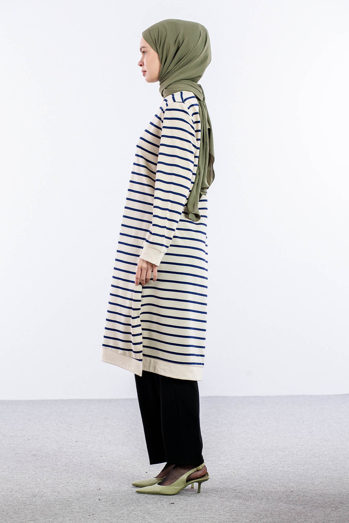 8043 Tunik 42-50 Cizgili Desen - Bej_mavi - 3