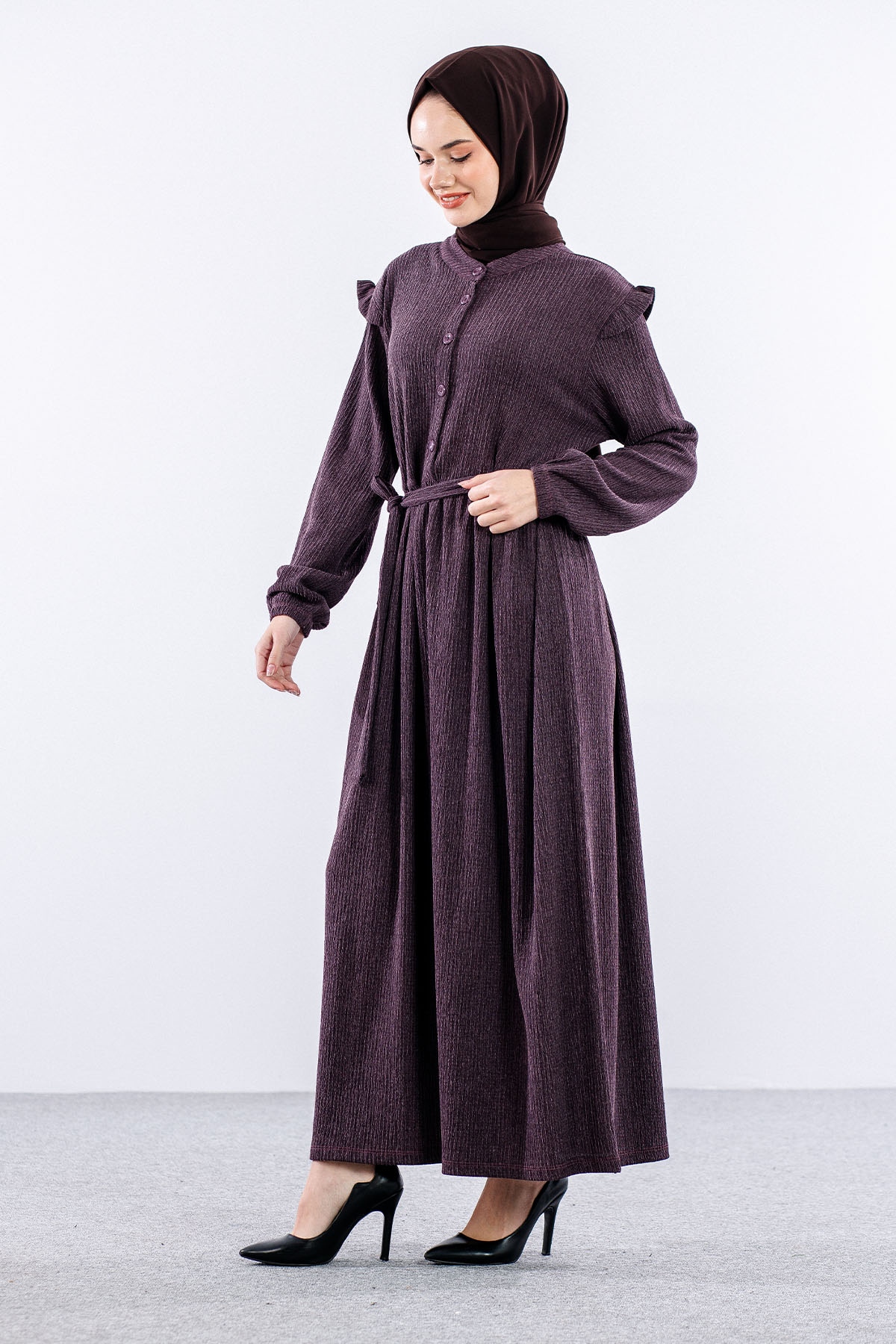 8487 Elbise 44-52 - Bordo - 3
