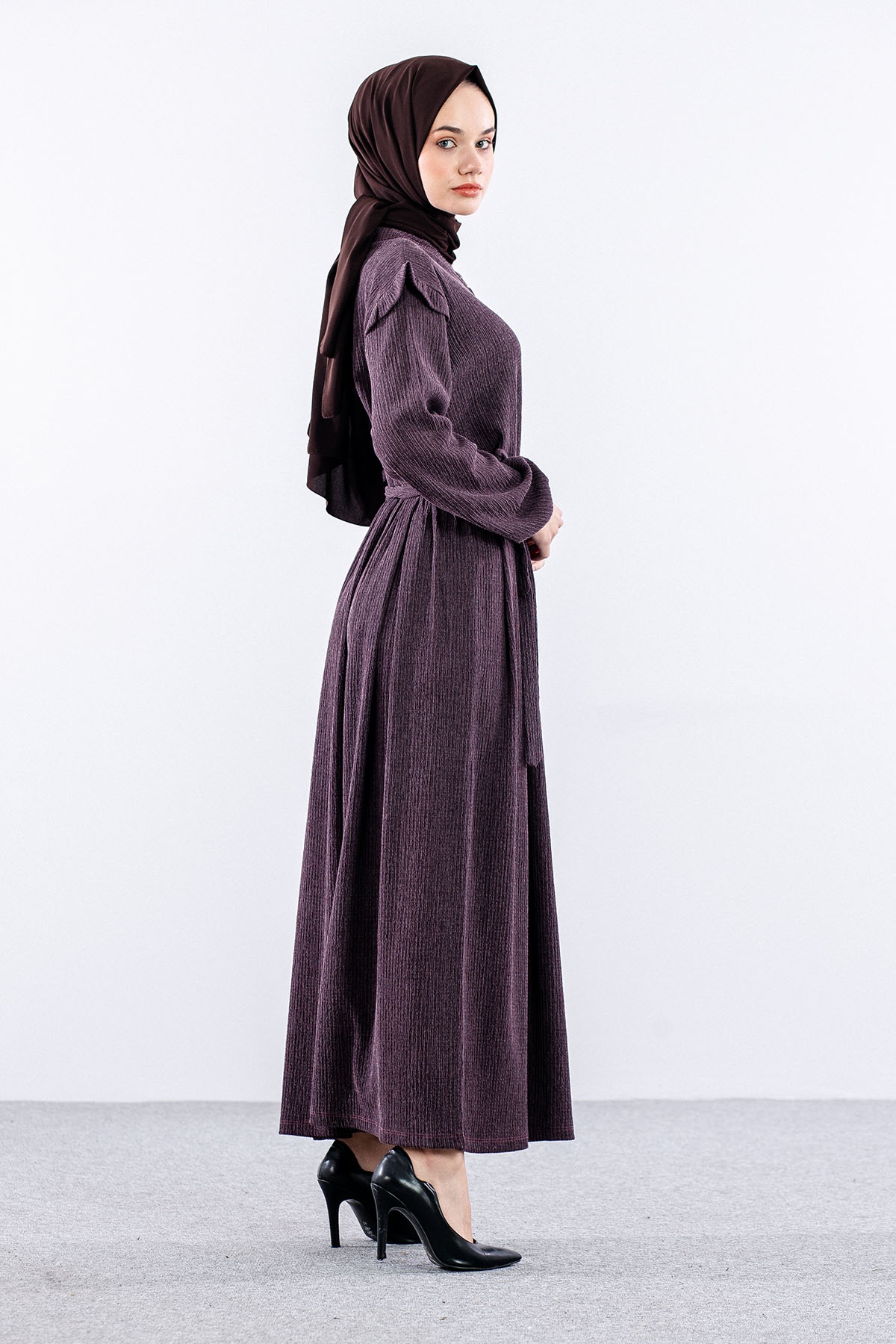 8487 Elbise 44-52 - Bordo - 5