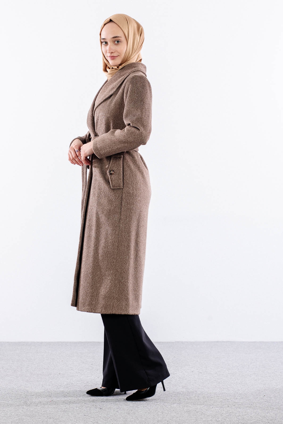 9144 Kaşe Kaban 38-48 - Kahve - 3