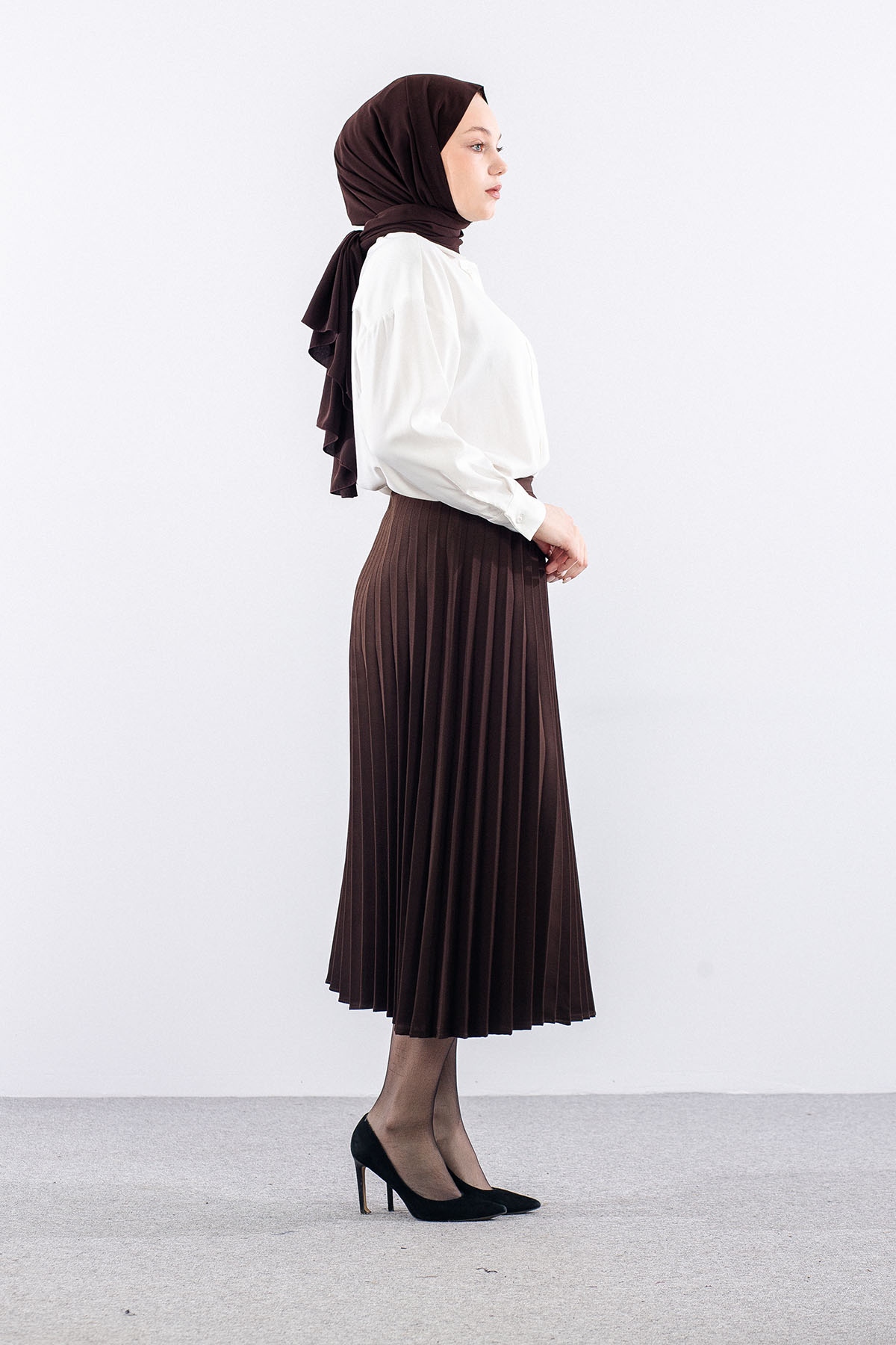 9549-00 Etek 38-42 Pli̇se Kusgozu - Kahve - 3