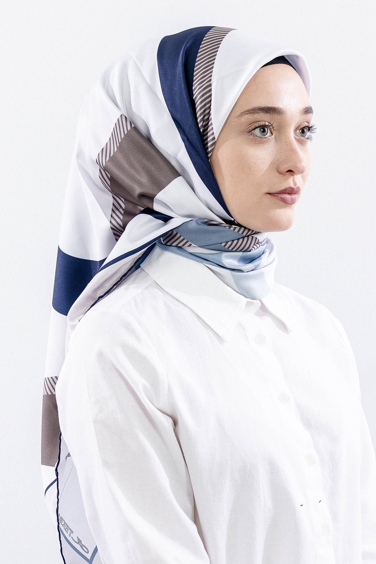 Dg14816 Eşarp Polyester Kumas Cizgi - Tas_lacivert - 2
