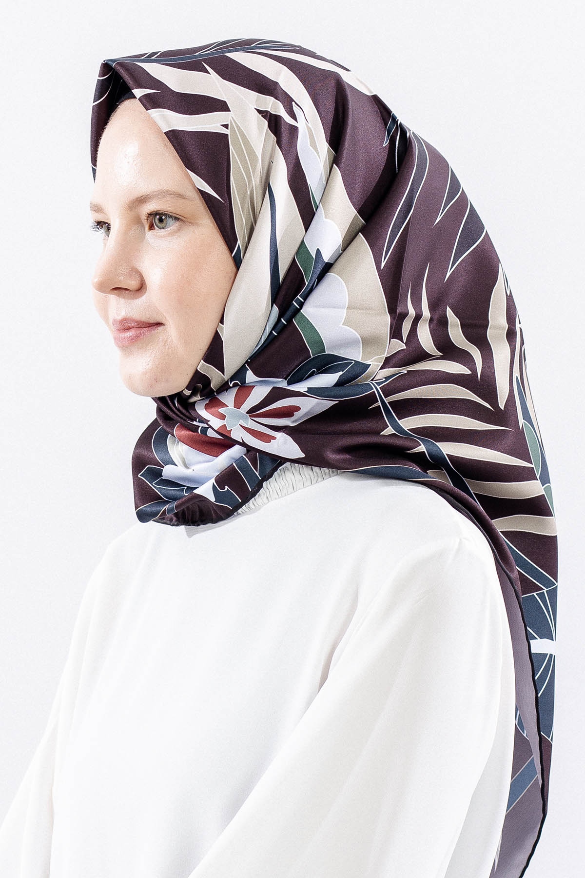 Dg14817 Polyester Eşarp Yaprak - Bordo - 2
